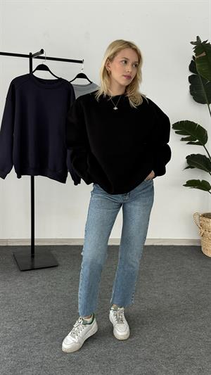 Zara Kalıp Üç İplik Şardonlu Sweat Siyah 