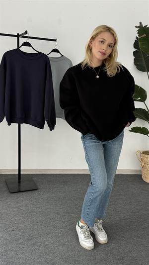 Zara Kalıp Üç İplik Şardonlu Sweat Siyah 