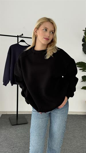 Zara Kalıp Üç İplik Şardonlu Sweat Siyah 