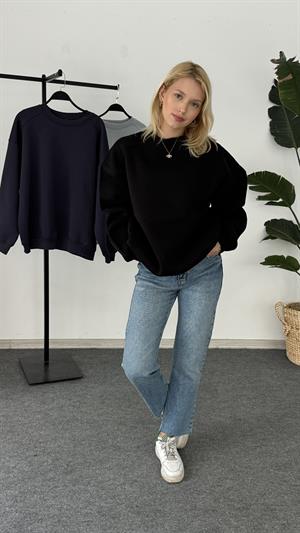 Zara Kalıp Üç İplik Şardonlu Sweat Siyah 