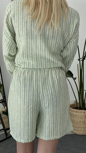 Zr Model Çizgili Yüksek Bel Lastikli Takım Yeşil