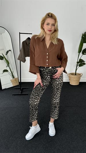 Zr Muadili Önleri Pervizli Modal Kumaş Gömlek Kahverengi