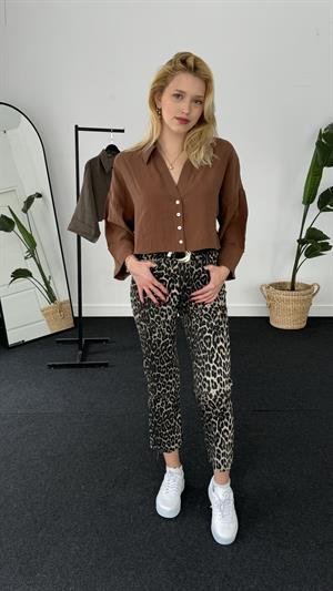 Zr Muadili Önleri Pervizli Modal Kumaş Gömlek Kahverengi