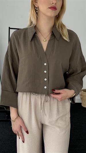 Zr Muadili Önleri Pervizli Modal Kumaş Gömlek Haki