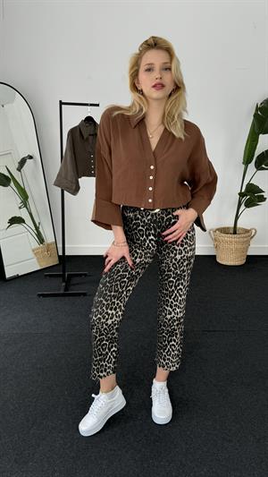 Zr Muadili Önleri Pervizli Modal Kumaş Gömlek Kahverengi