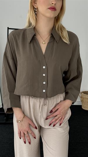 Zr Muadili Önleri Pervizli Modal Kumaş Gömlek Haki