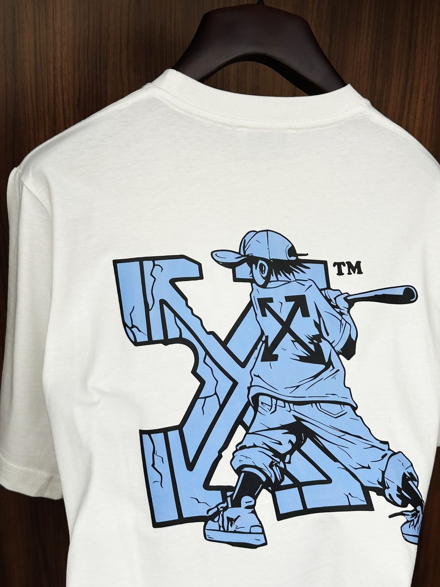 Blue X Logo Print Cotton T-Shirt