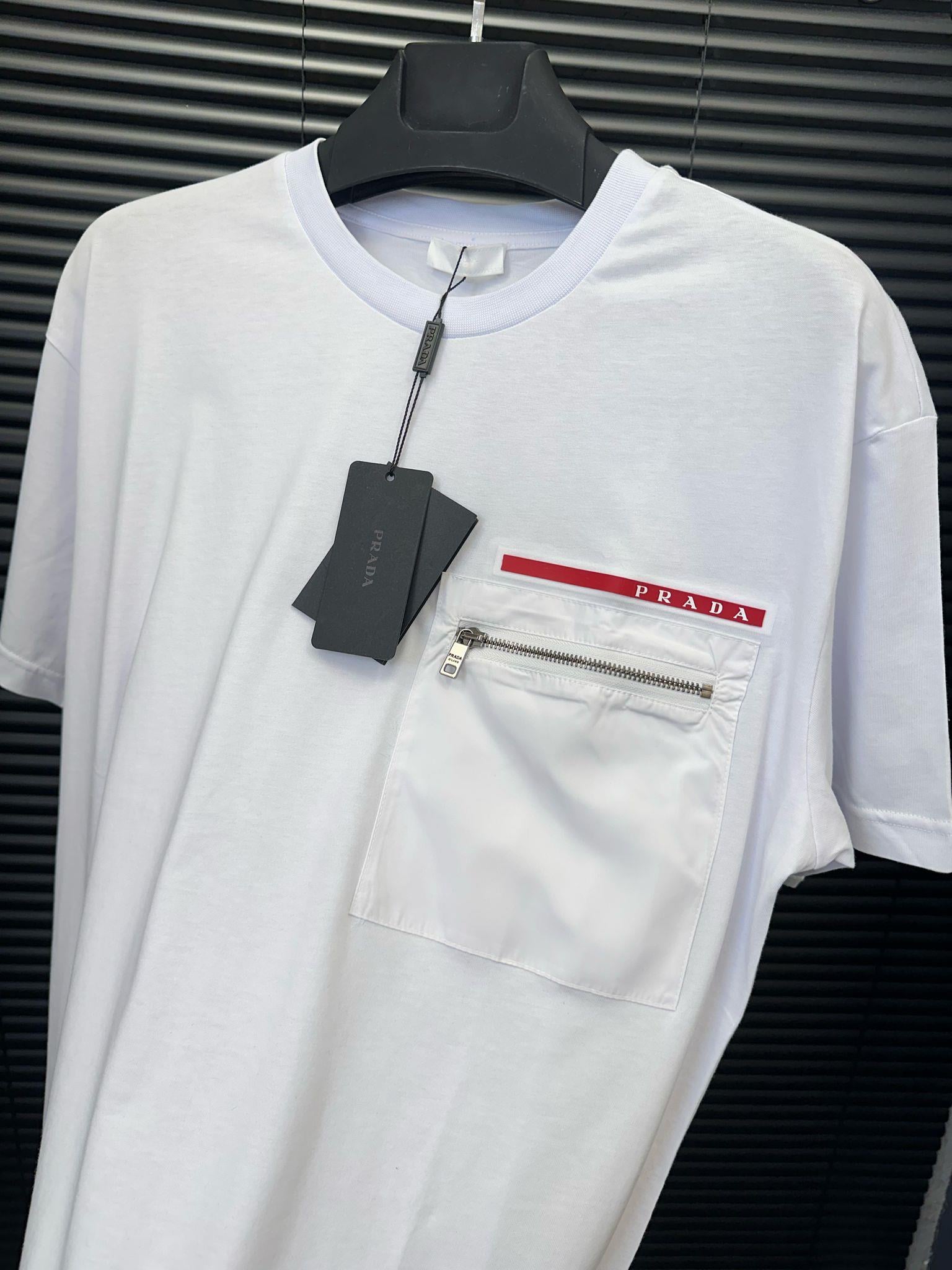 Cep Detaylı Silikon Armalı Basic T-Shirt - Beyaz