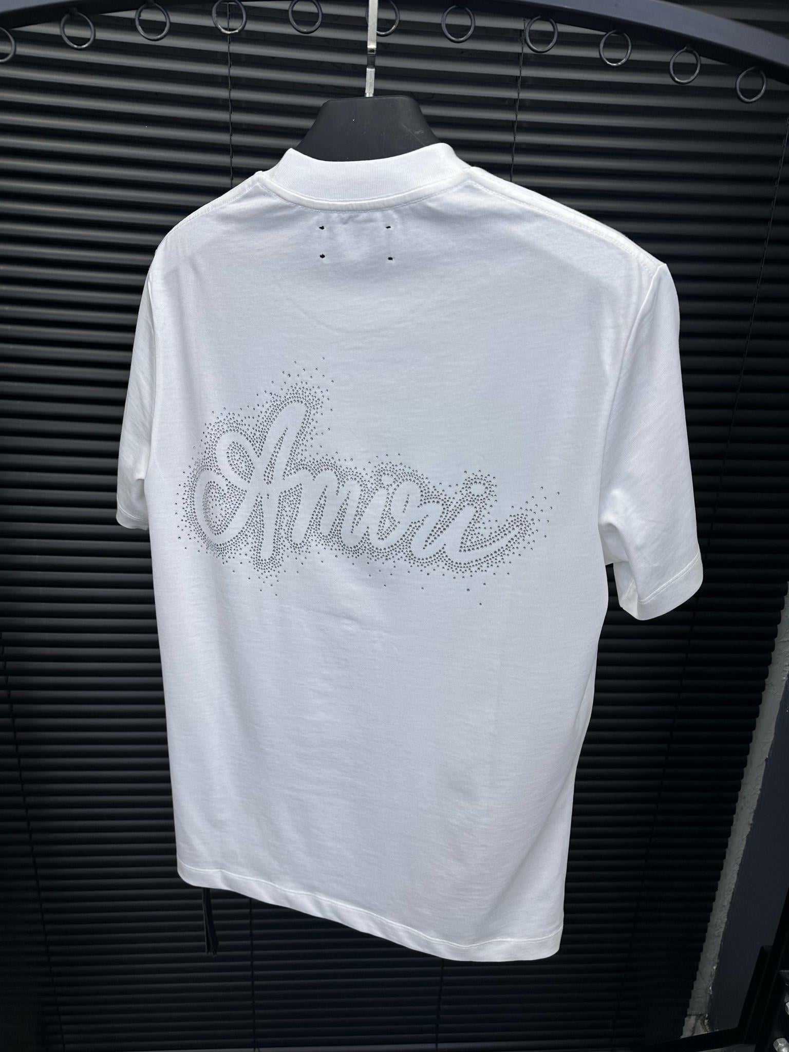 Göğüs Ve Sırt Taş Desenli T-Shirt - Beyaz