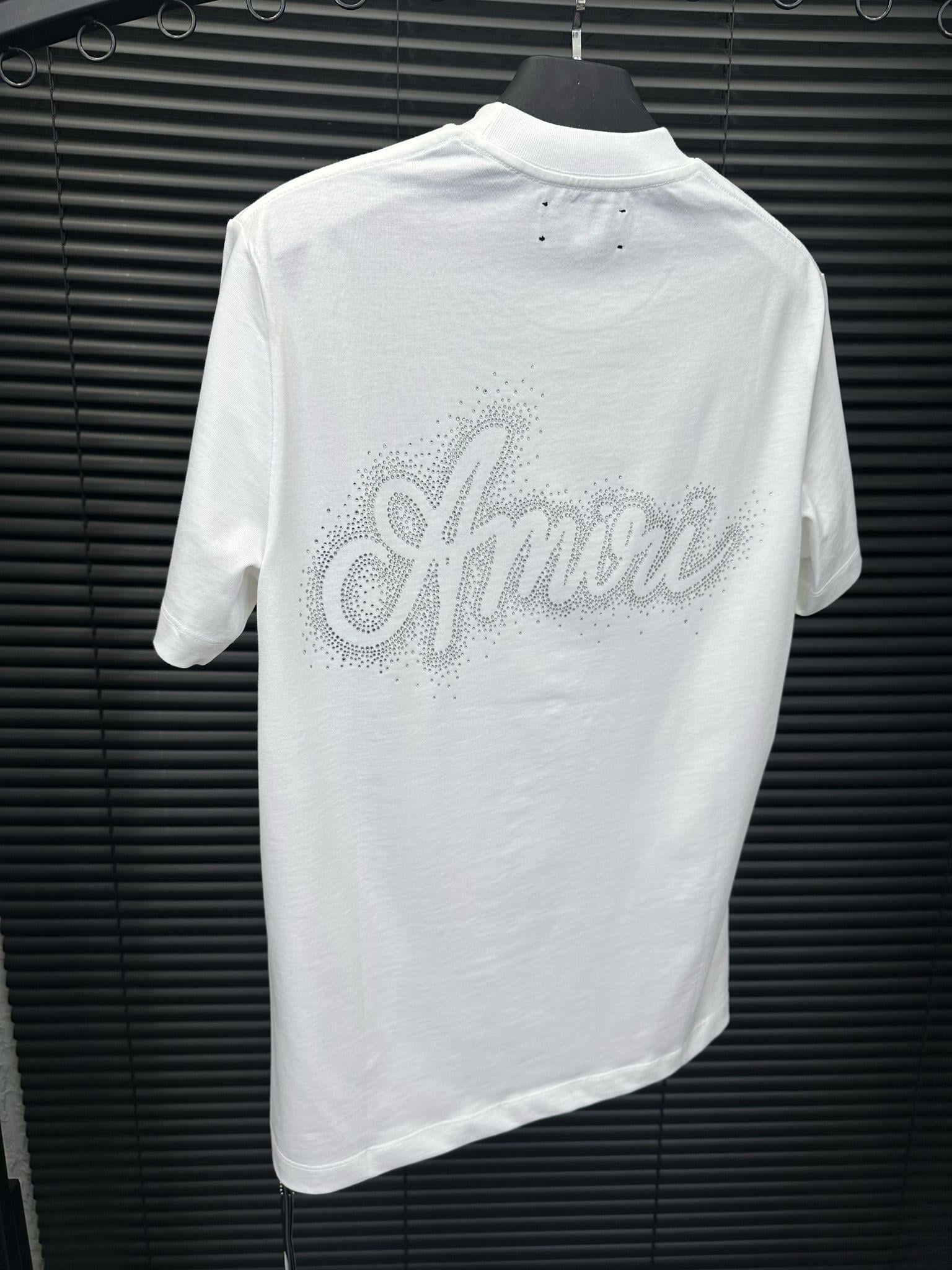 Göğüs Ve Sırt Taş Desenli T-Shirt - Beyaz