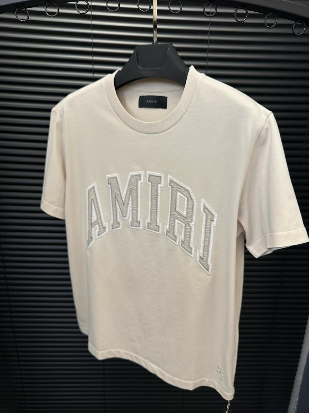 Nakış College Baskılı Vintage T-Shirt - Bej
