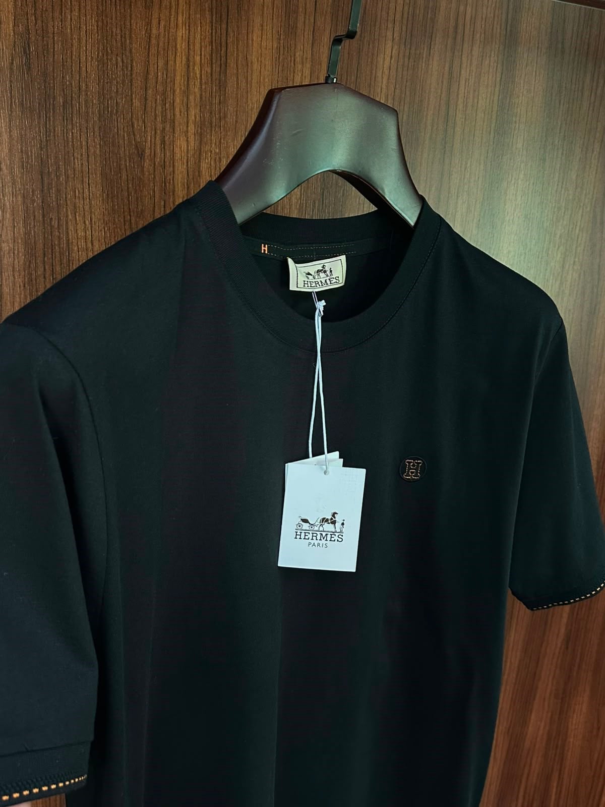 Nakış Logolu Bisiklet Yaka T-Shirt