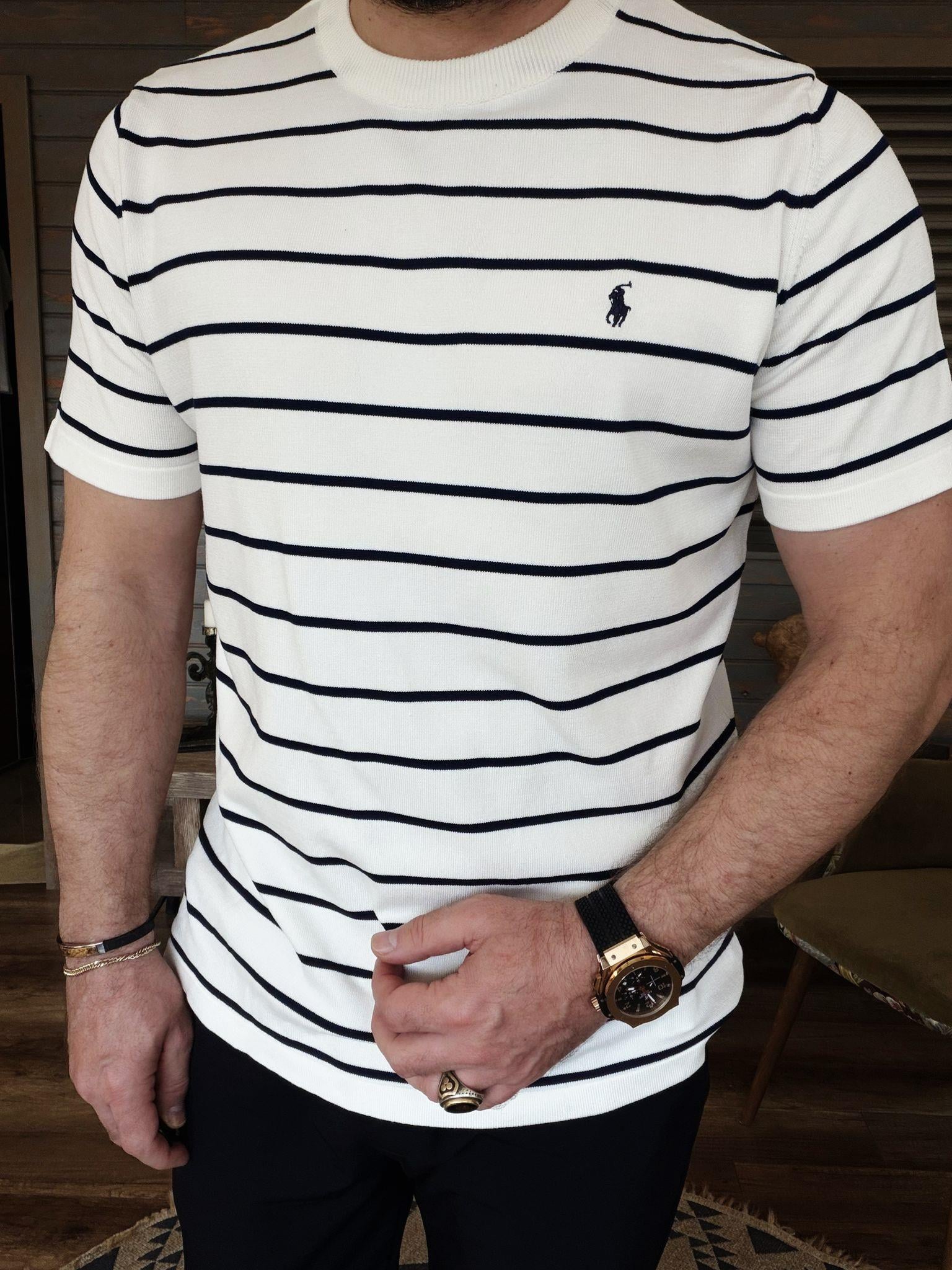 Nakış Logolu Yatay Çizgili T-Shirt
