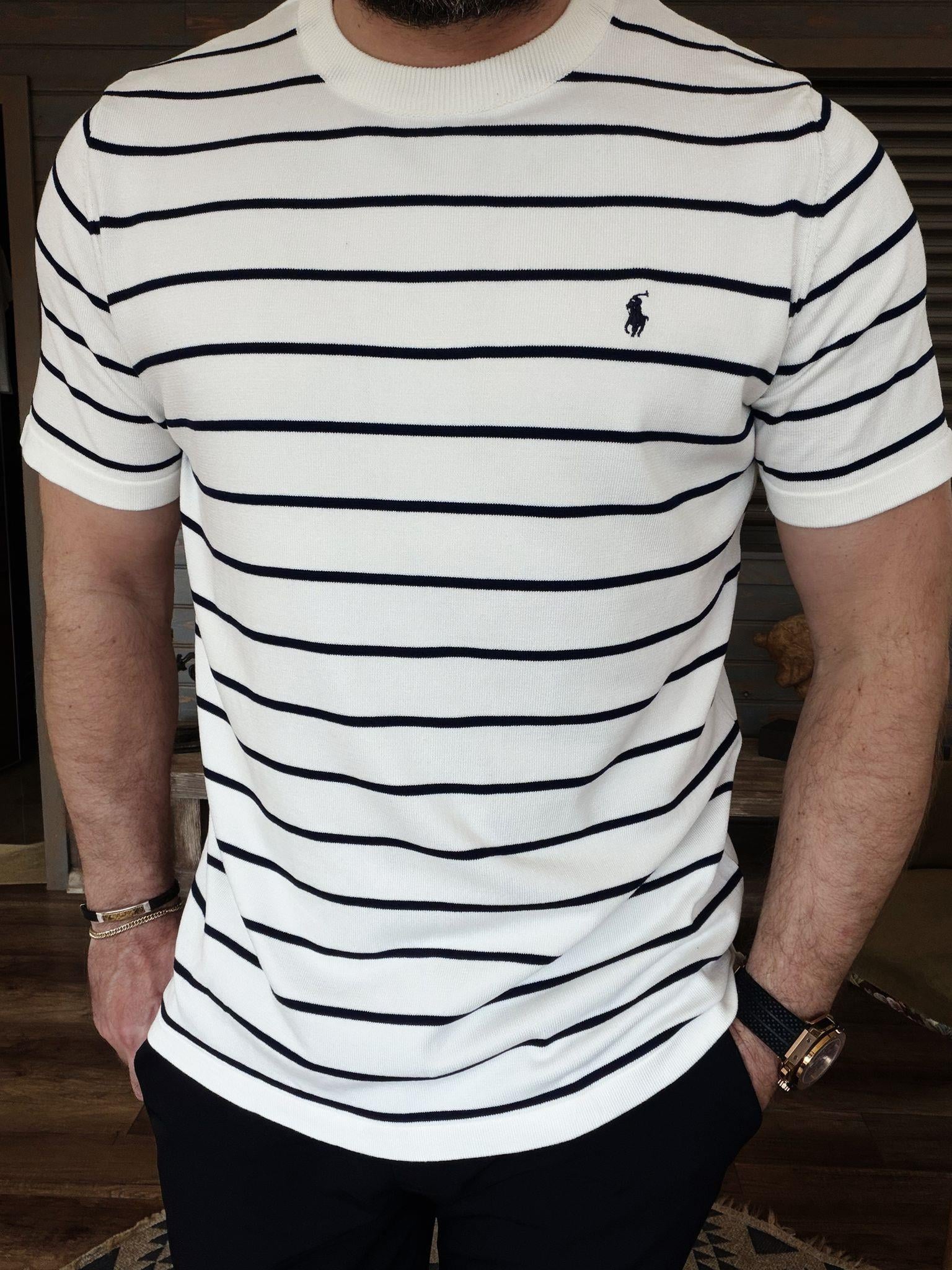 Nakış Logolu Yatay Çizgili T-Shirt
