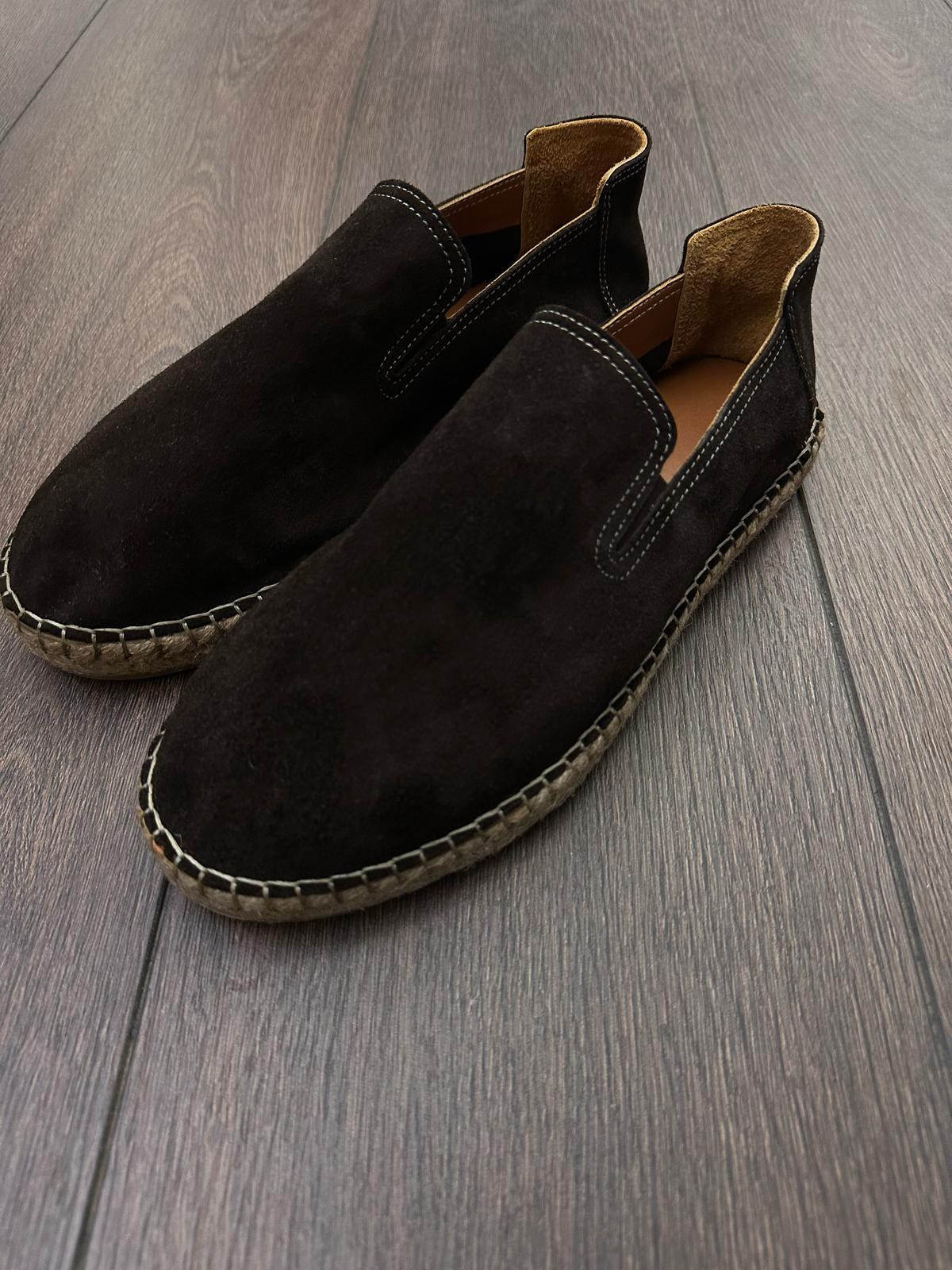 Hasır Tabanlı %100 Süet Deri Espadril