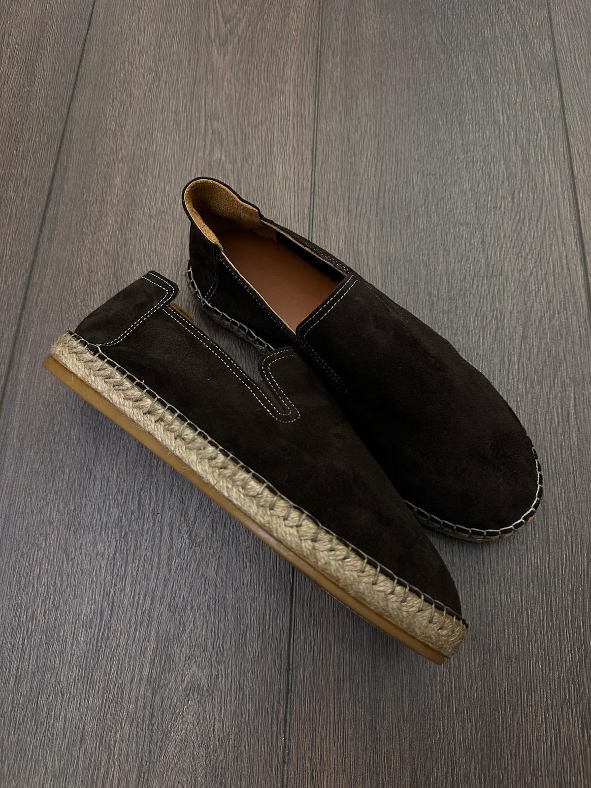 Hasır Tabanlı %100 Süet Deri Espadril