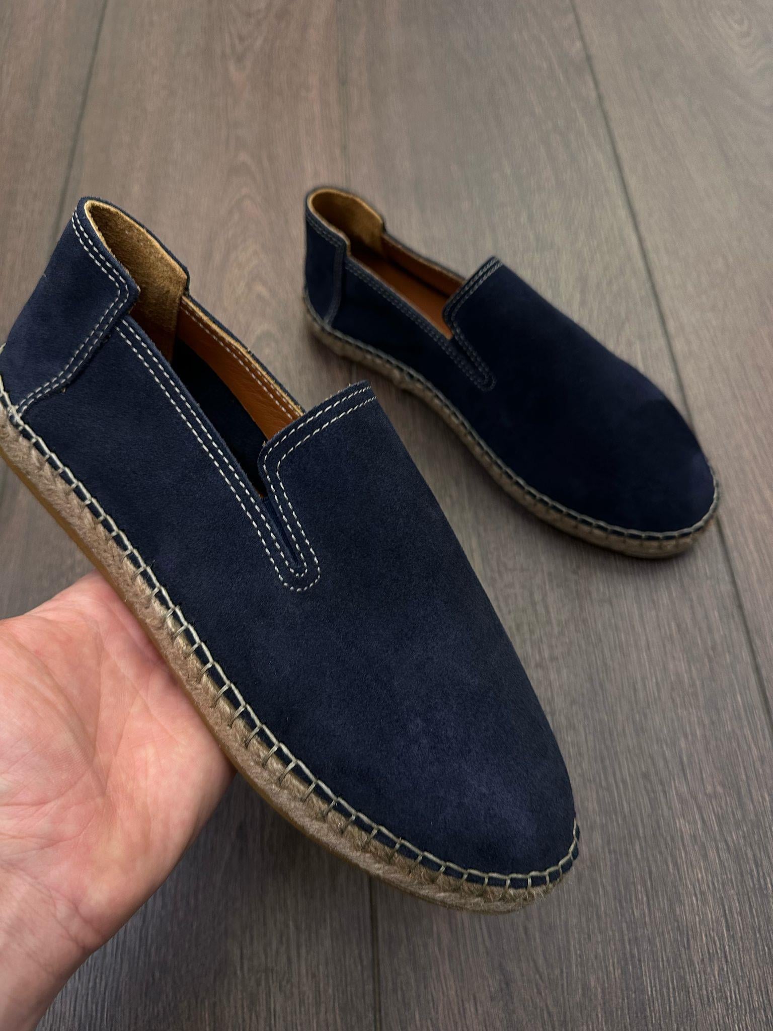 Hasır Tabanlı %100 Süet Deri Espadril