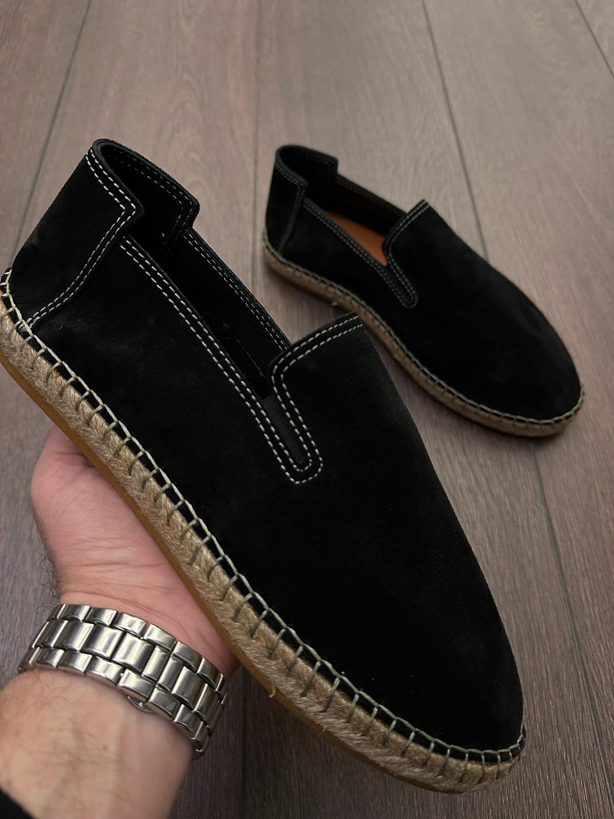 Hasır Tabanlı %100 Süet Deri Espadril