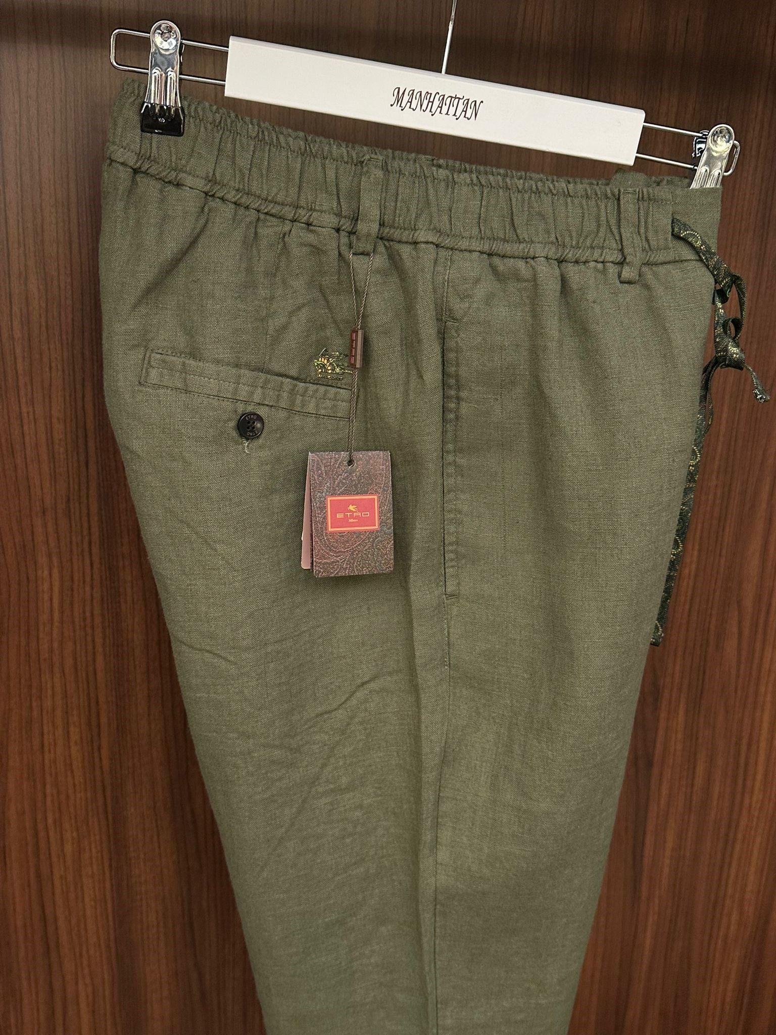 Etnik Desen Logo & İp Detaylı Keten Pantolon