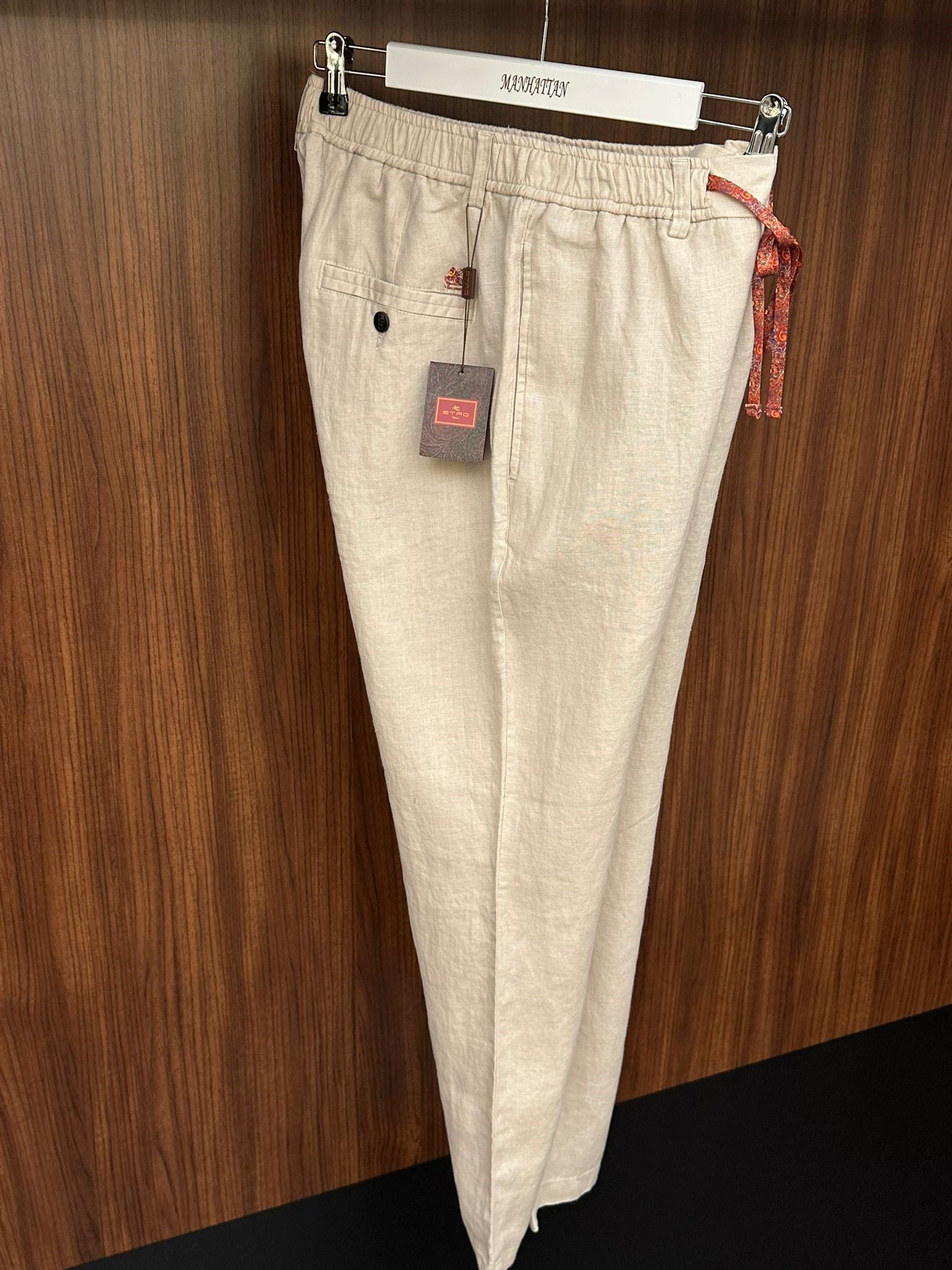 Etnik Desen Logo & İp Detaylı Keten Pantolon