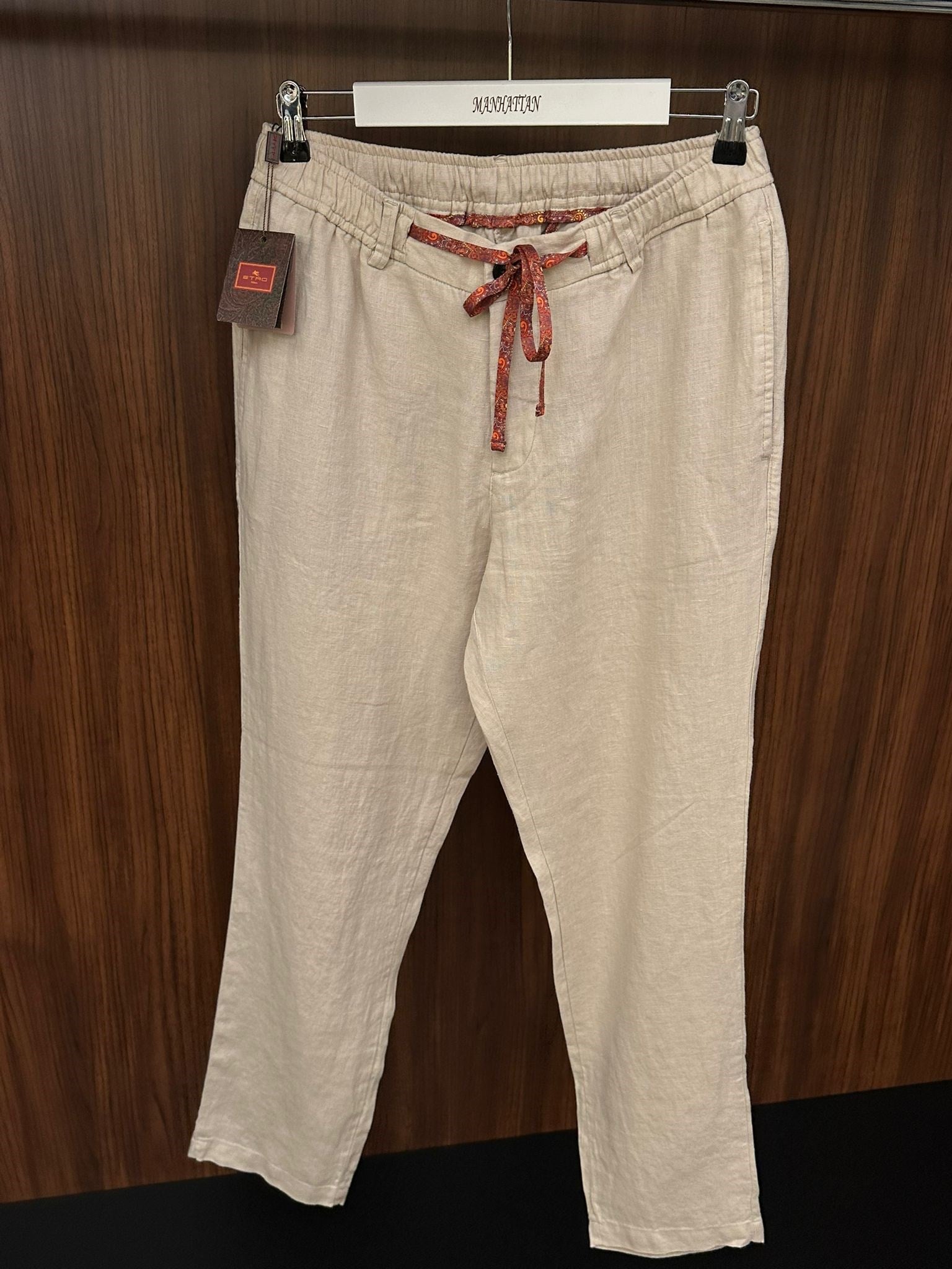 Etnik Desen Logo & İp Detaylı Keten Pantolon