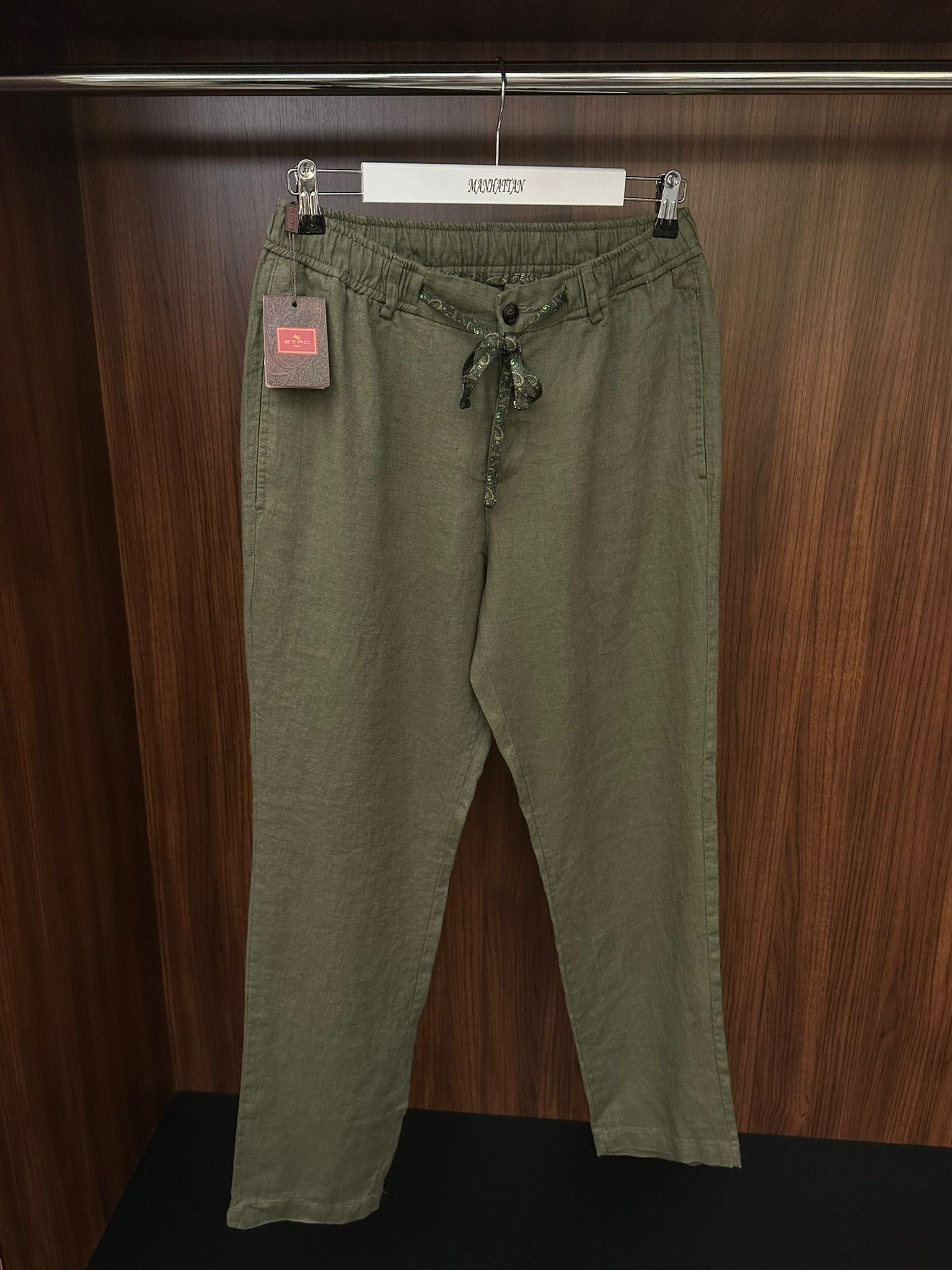 Etnik Desen Logo & İp Detaylı Keten Pantolon
