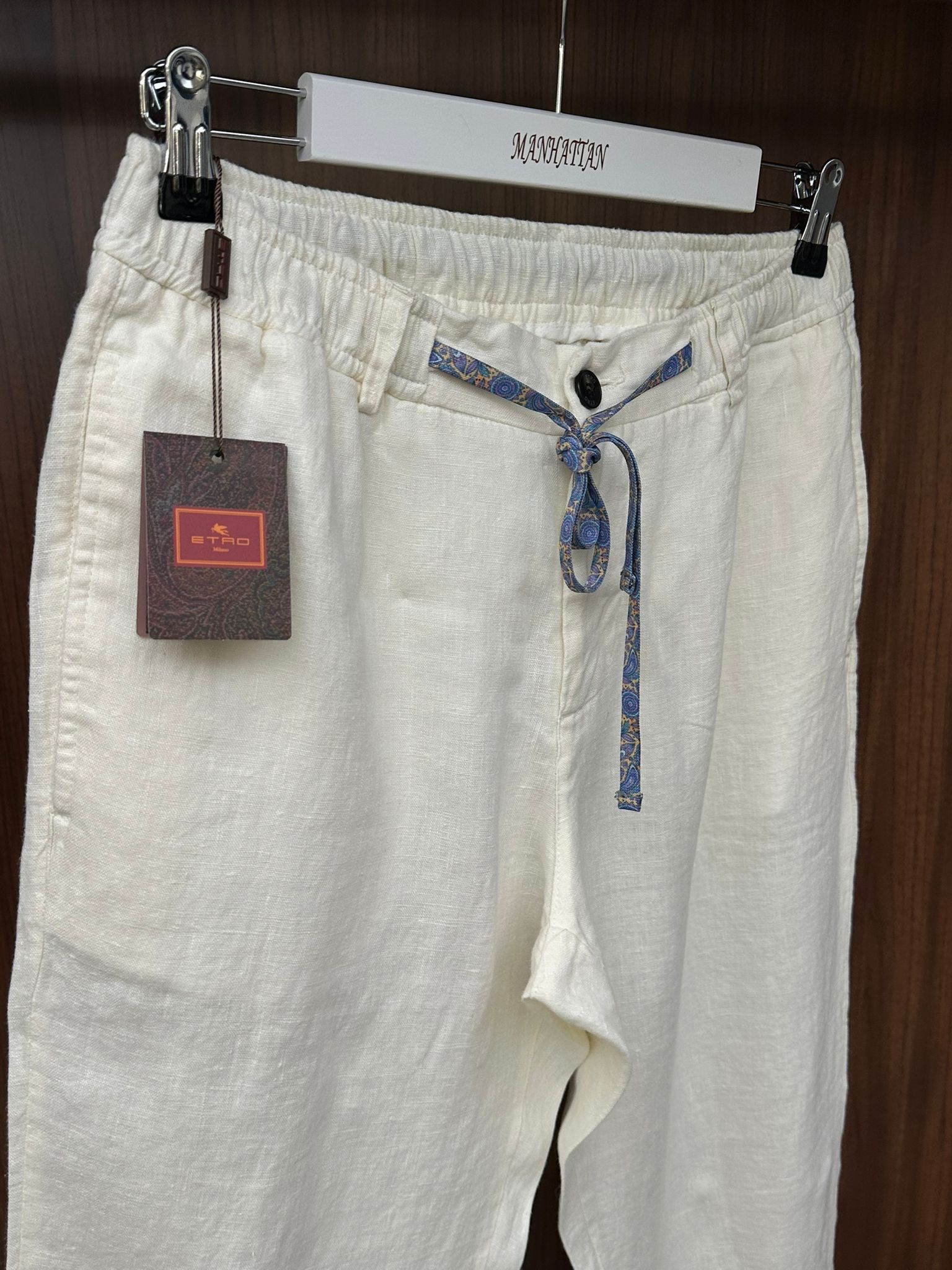 Etnik Desen Logo & İp Detaylı Keten Pantolon