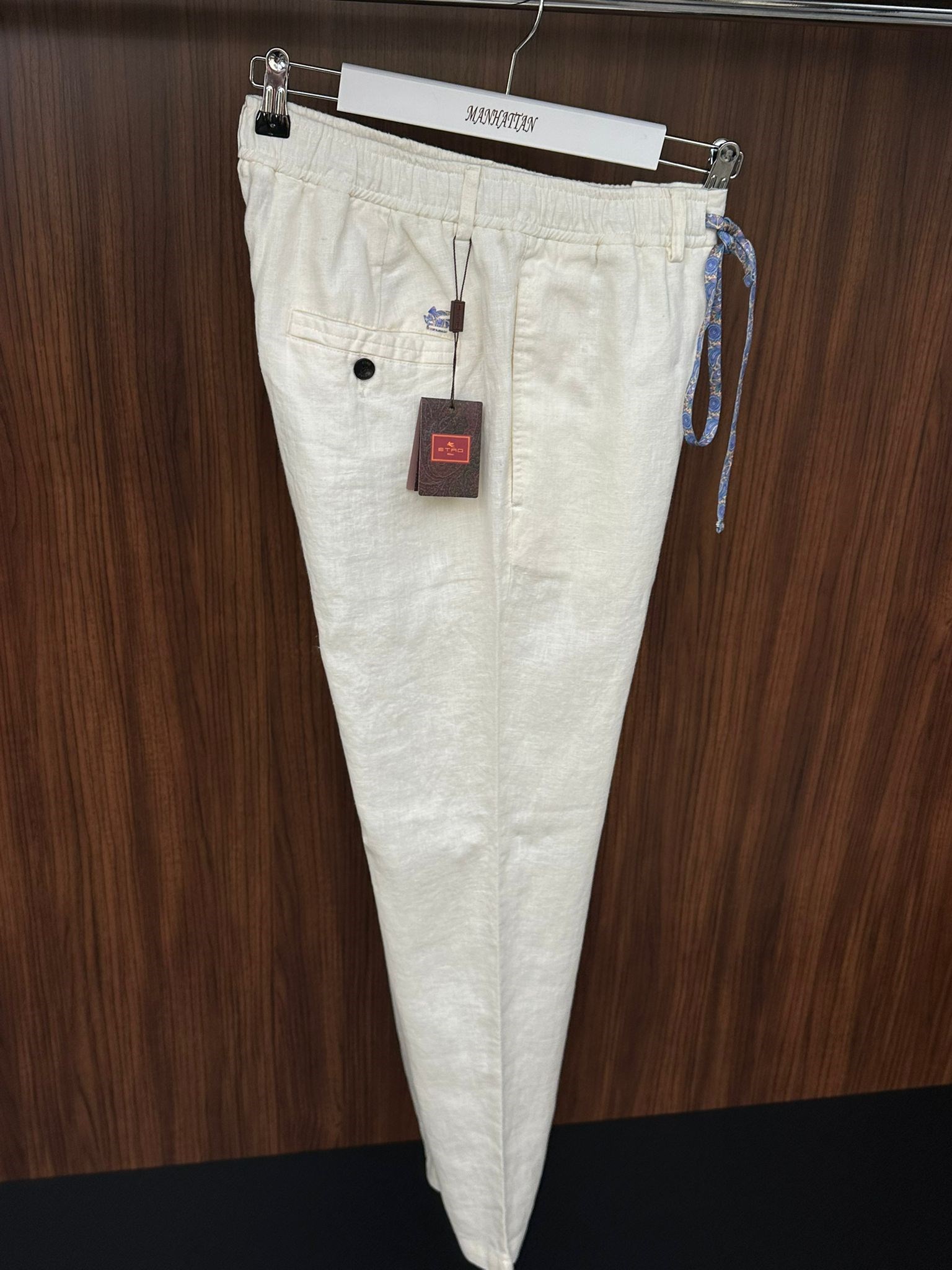 Etnik Desen Logo & İp Detaylı Keten Pantolon