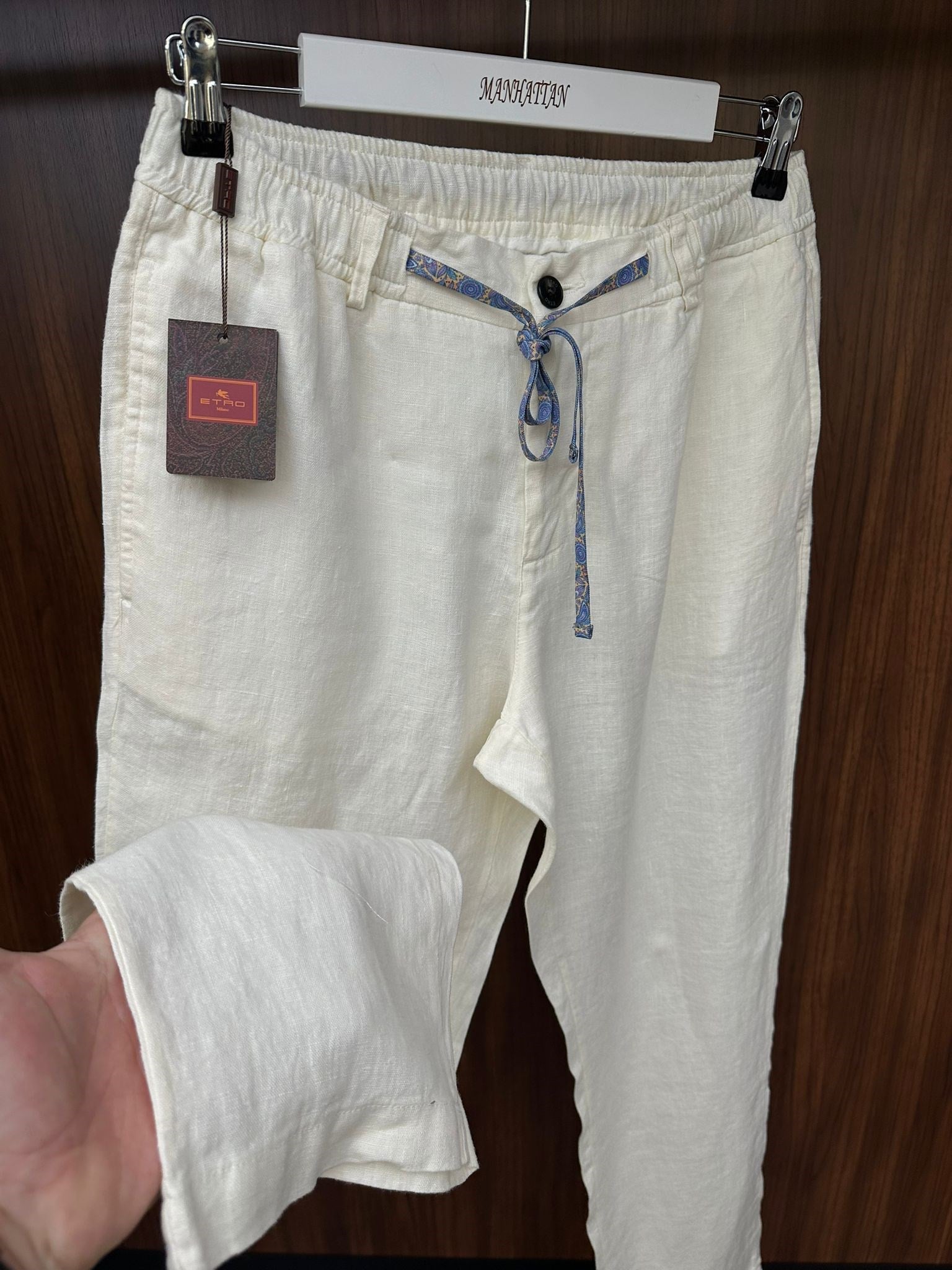 Etnik Desen Logo & İp Detaylı Keten Pantolon