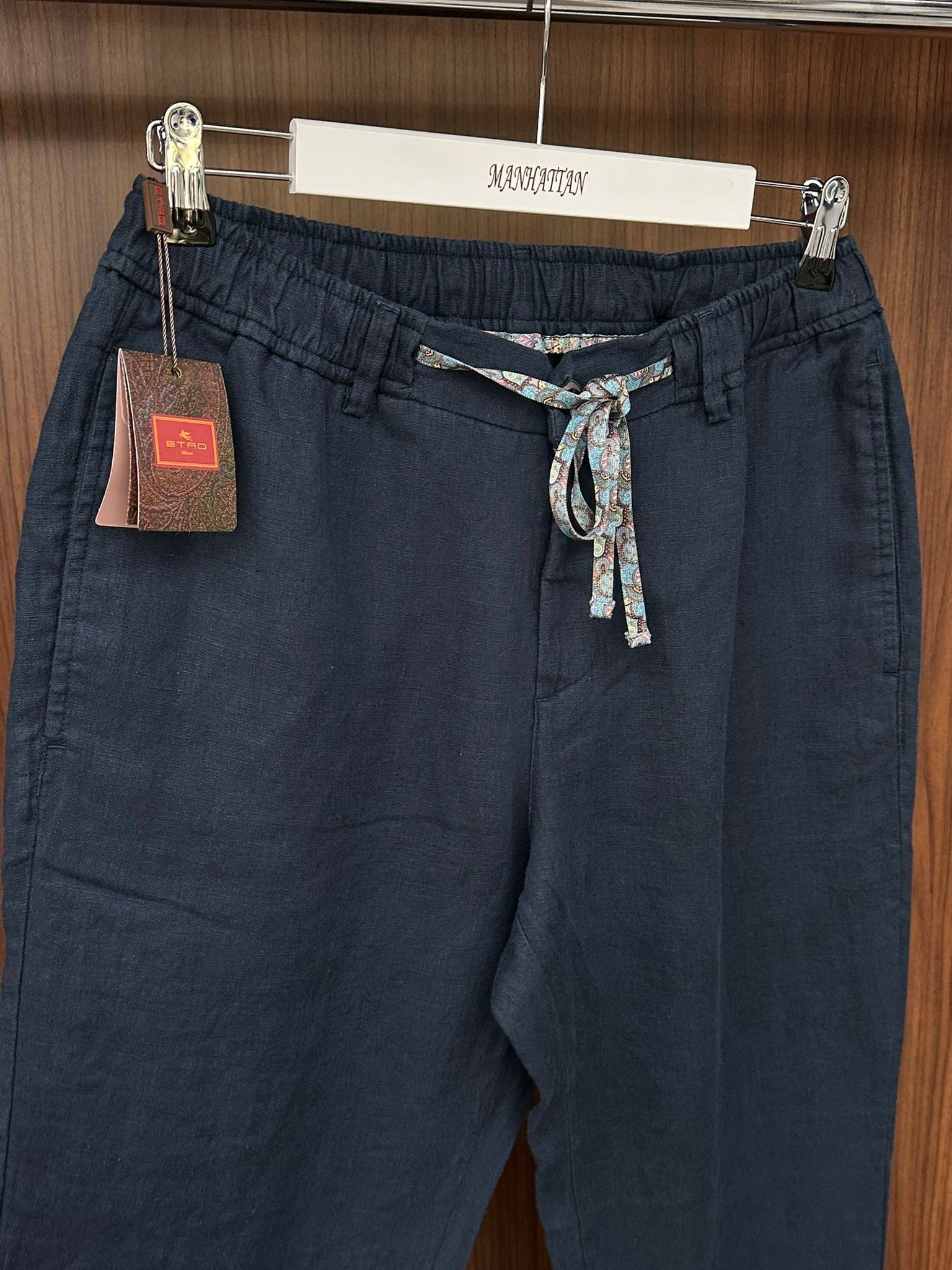 Etnik Desen Logo & İp Detaylı Keten Pantolon