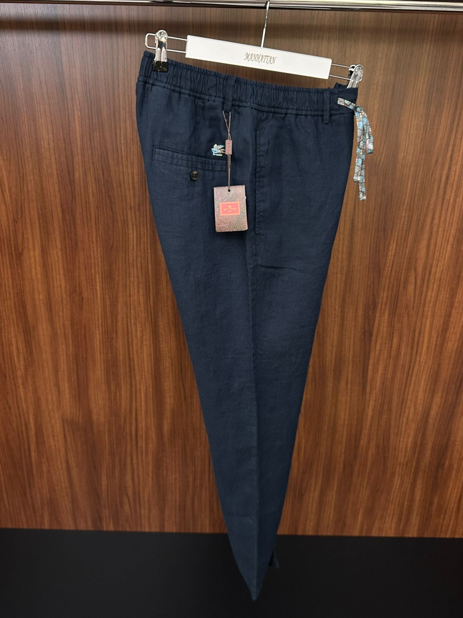 Etnik Desen Logo & İp Detaylı Keten Pantolon