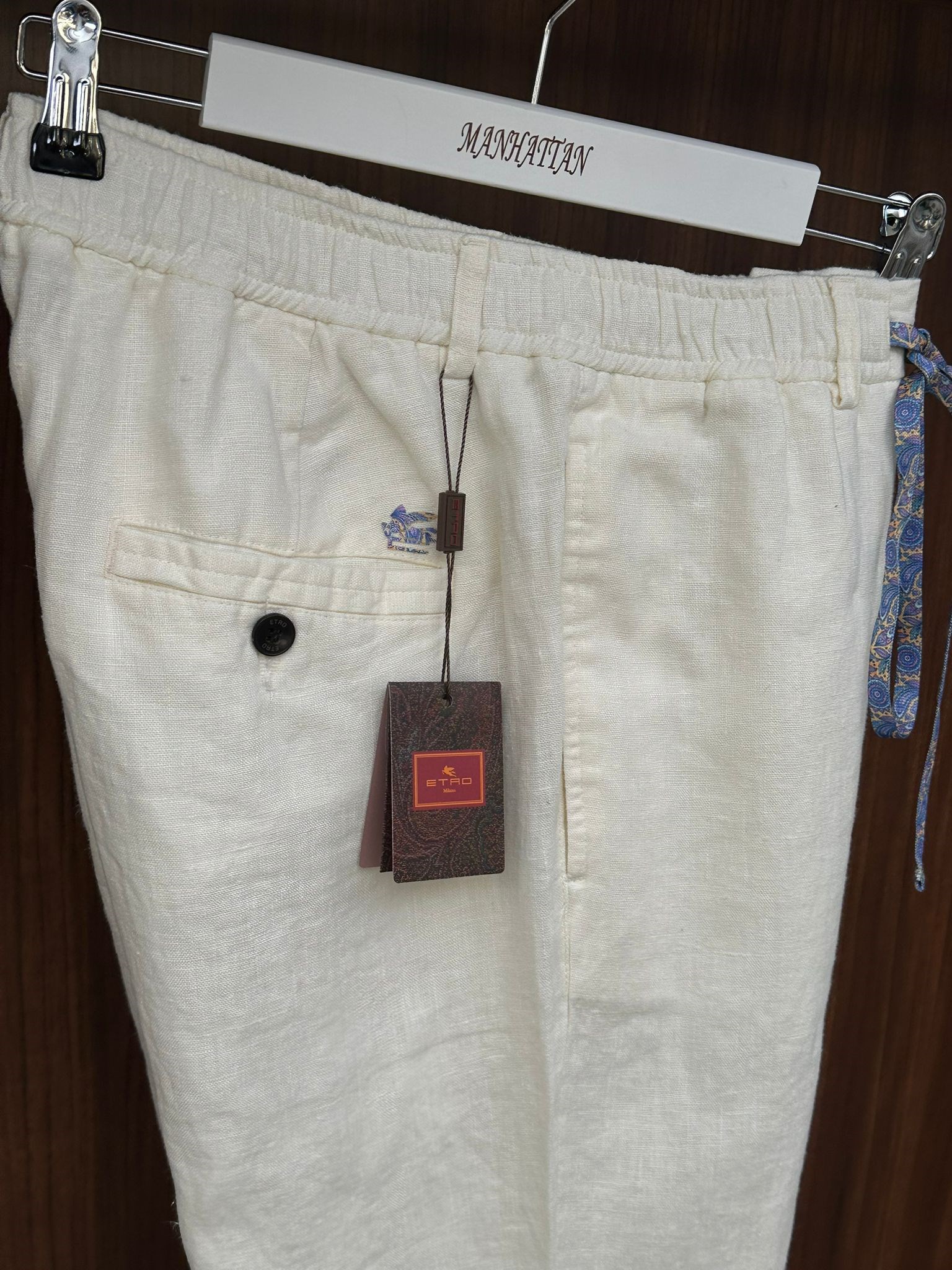 Etnik Desen Logo & İp Detaylı Keten Pantolon