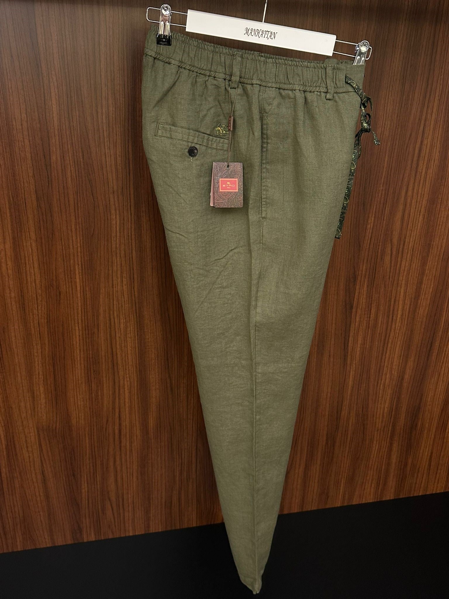 Etnik Desen Logo & İp Detaylı Keten Pantolon