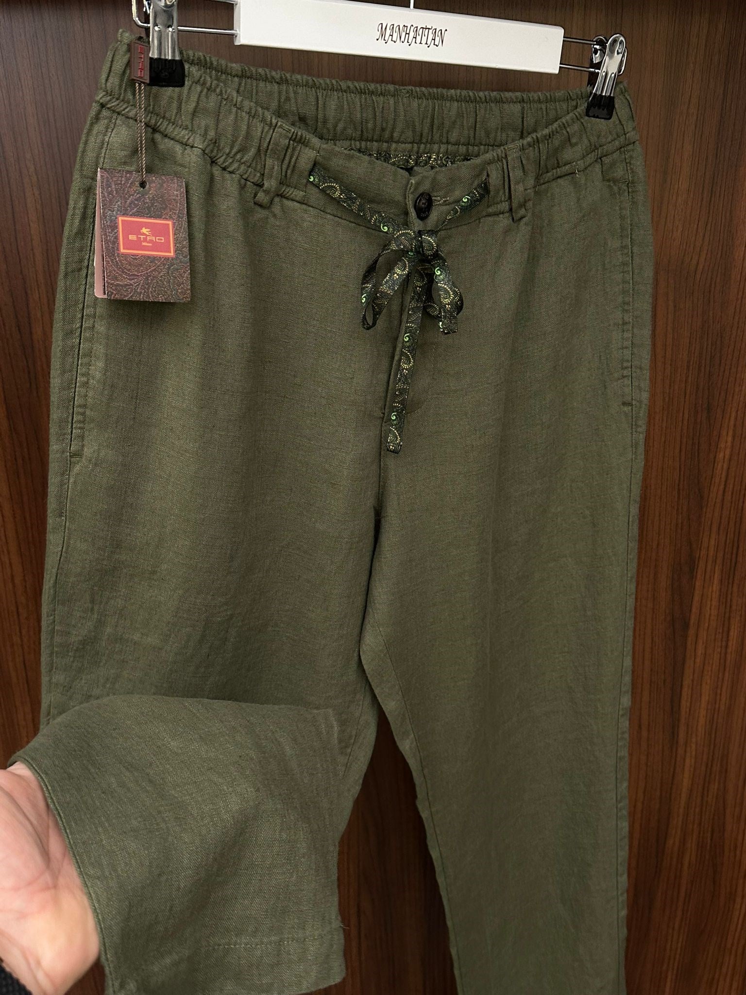 Etnik Desen Logo & İp Detaylı Keten Pantolon