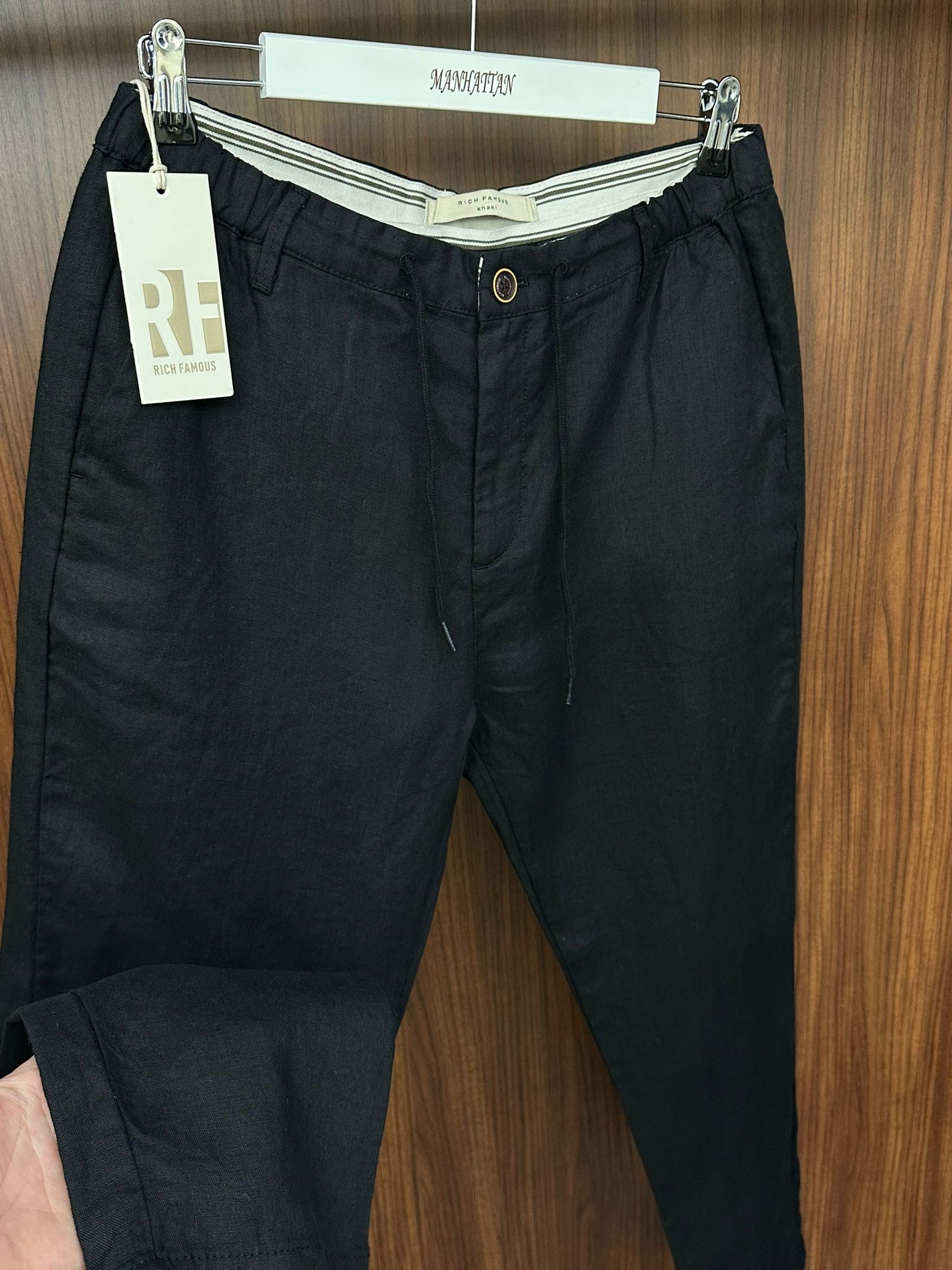 Saf Keten Beli Lastikli İpli Pantolon