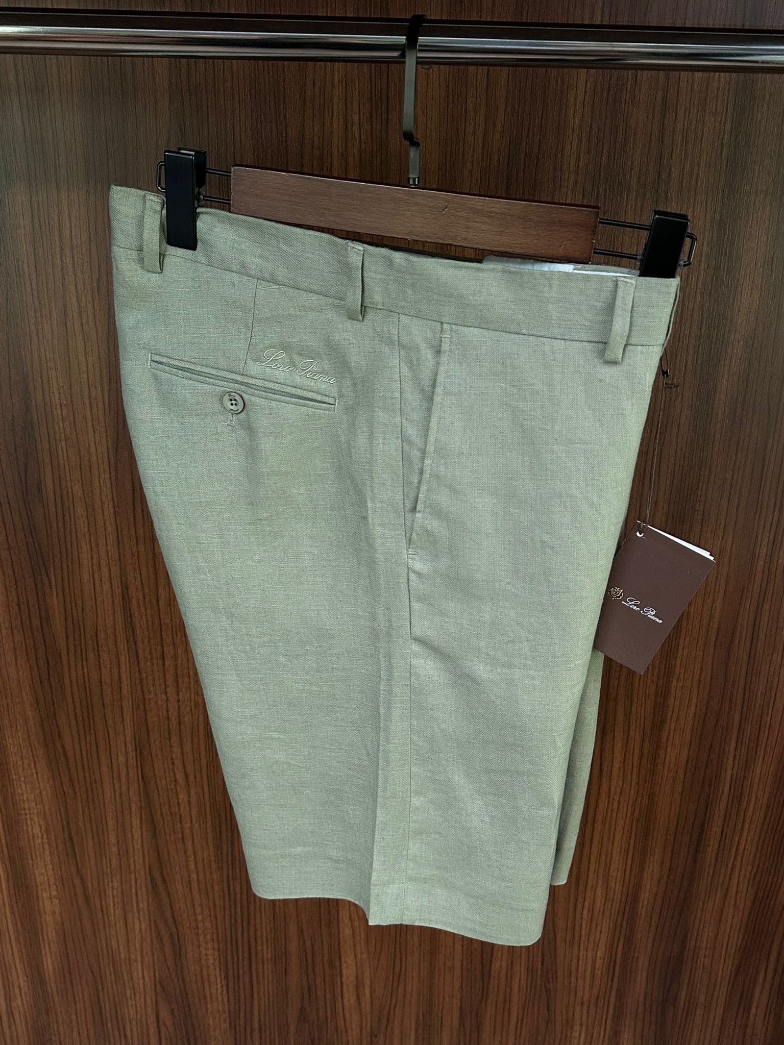 Nakış Logolu %100 Saf Keten Bermuda Şort