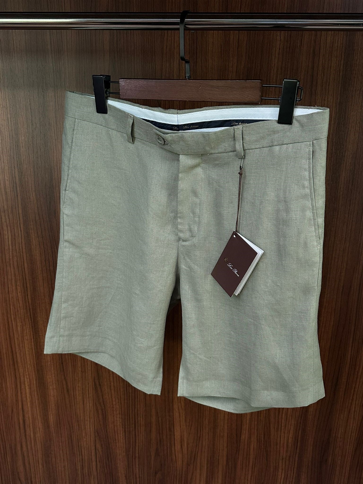 Nakış Logolu %100 Saf Keten Bermuda Şort