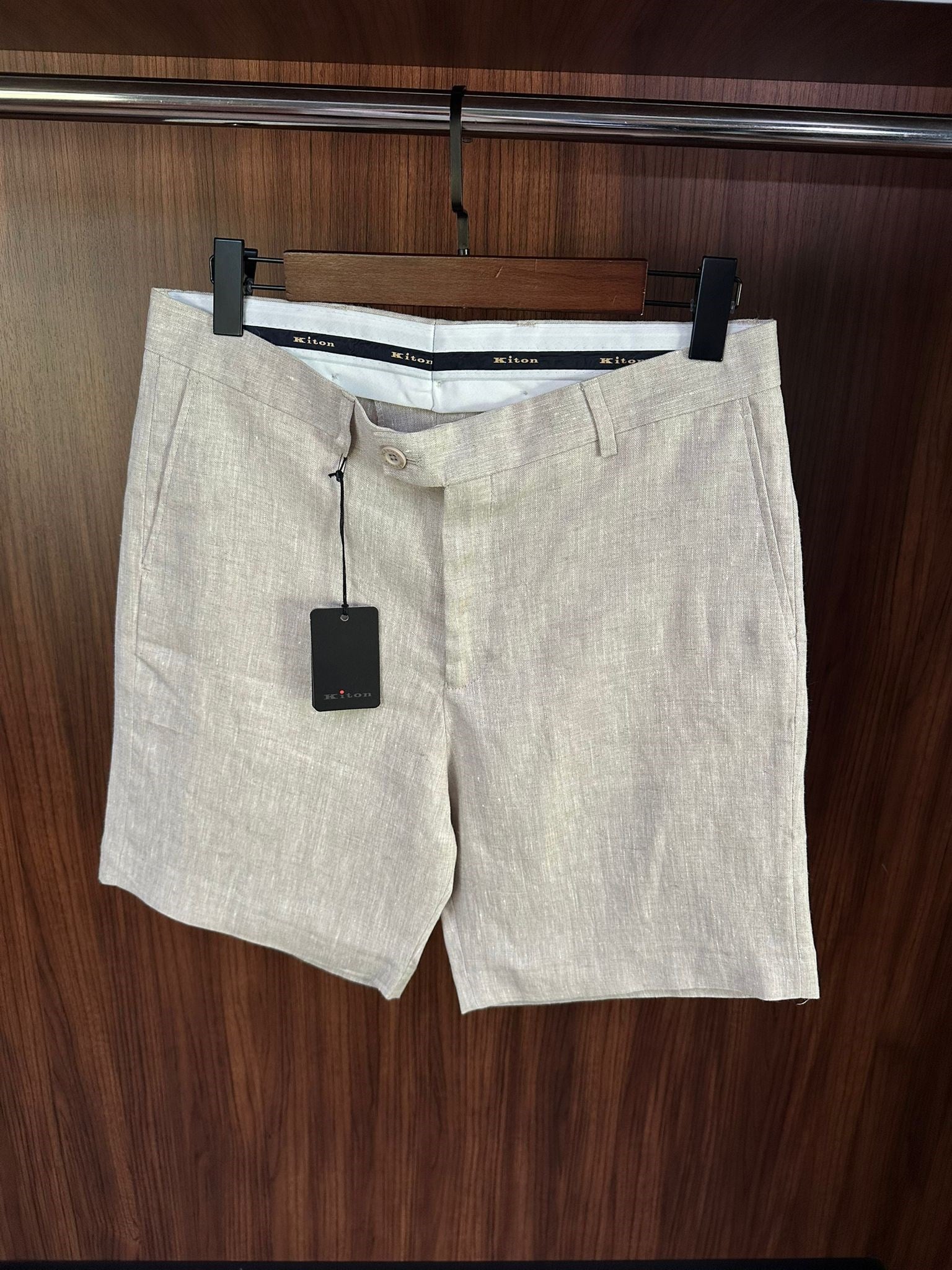 Nakış Logolu %100 Saf Keten Şort