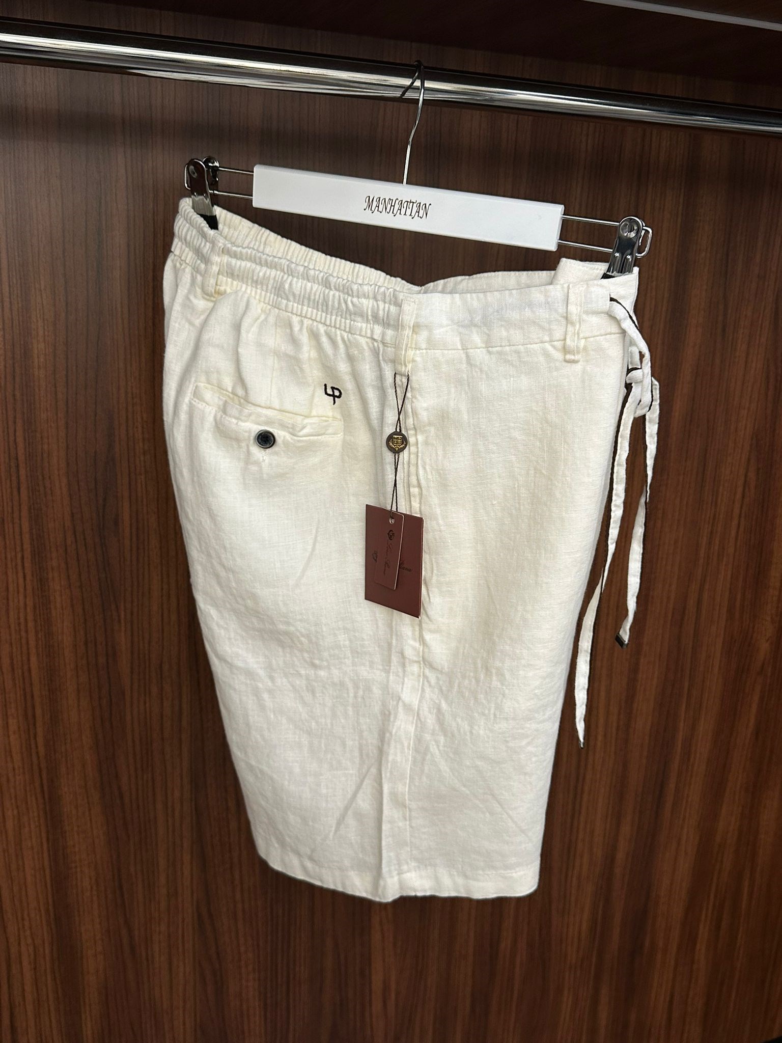 Nakış Logolu Bel Lastikli %100 Keten Şort