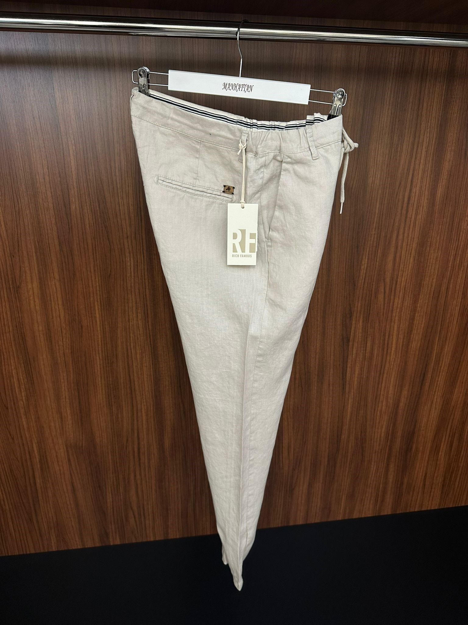 Saf Keten Beli Lastikli İpli Pantolon