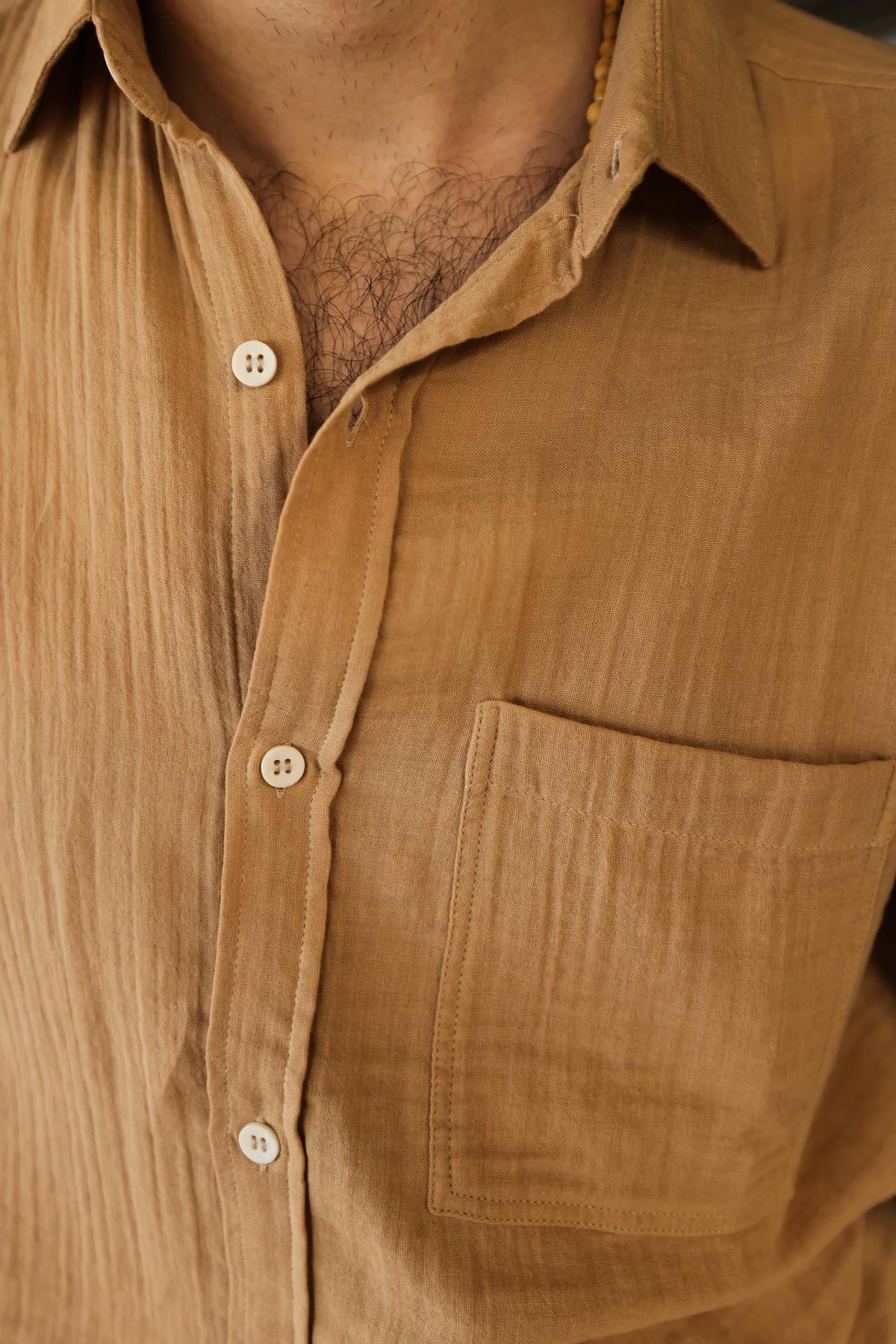 Mikonos Cep Detaylı Basic Müslin Gömlek