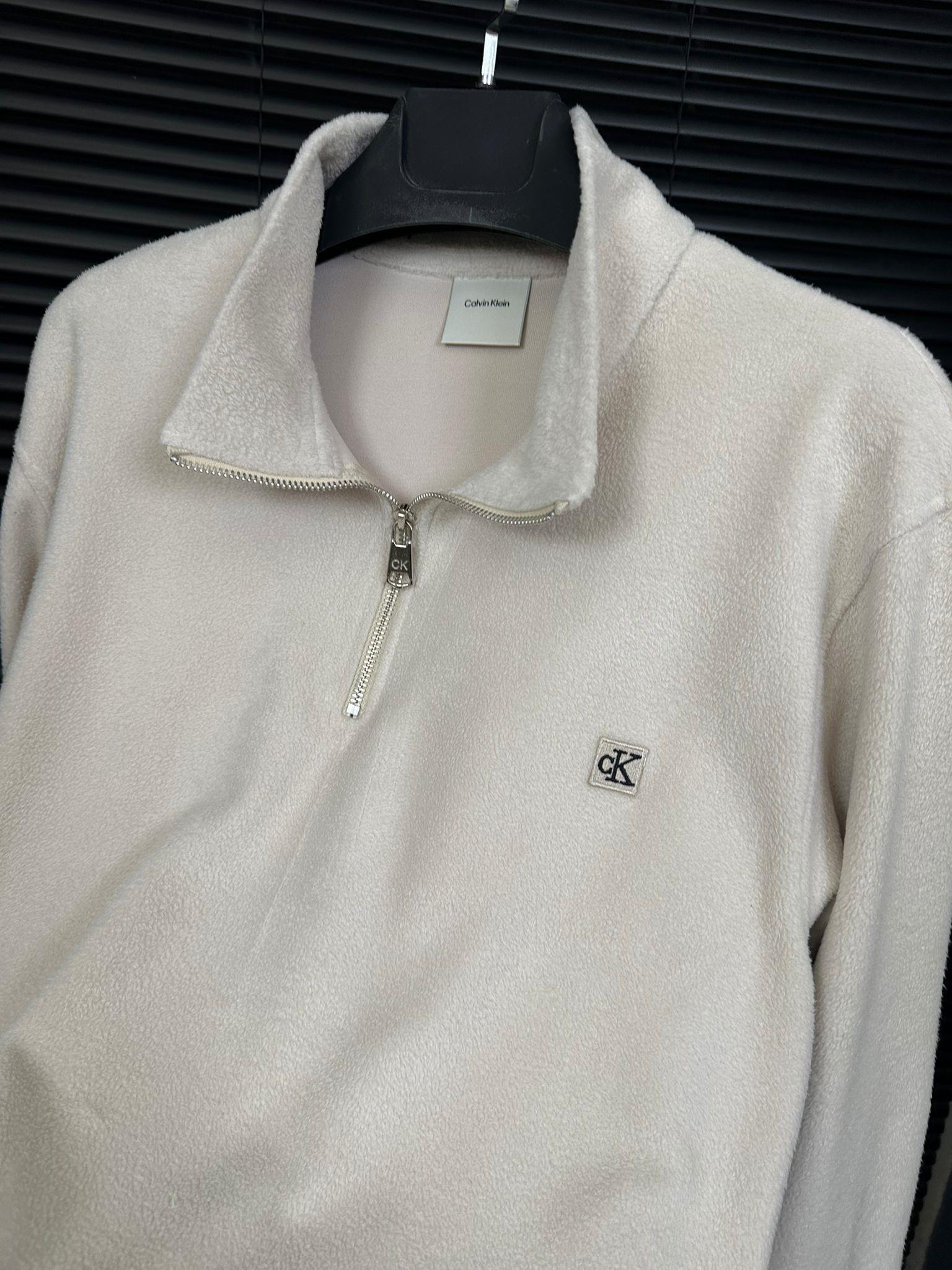 Nakış Logolu Yarım Fermuar Peluş Sweatshirt