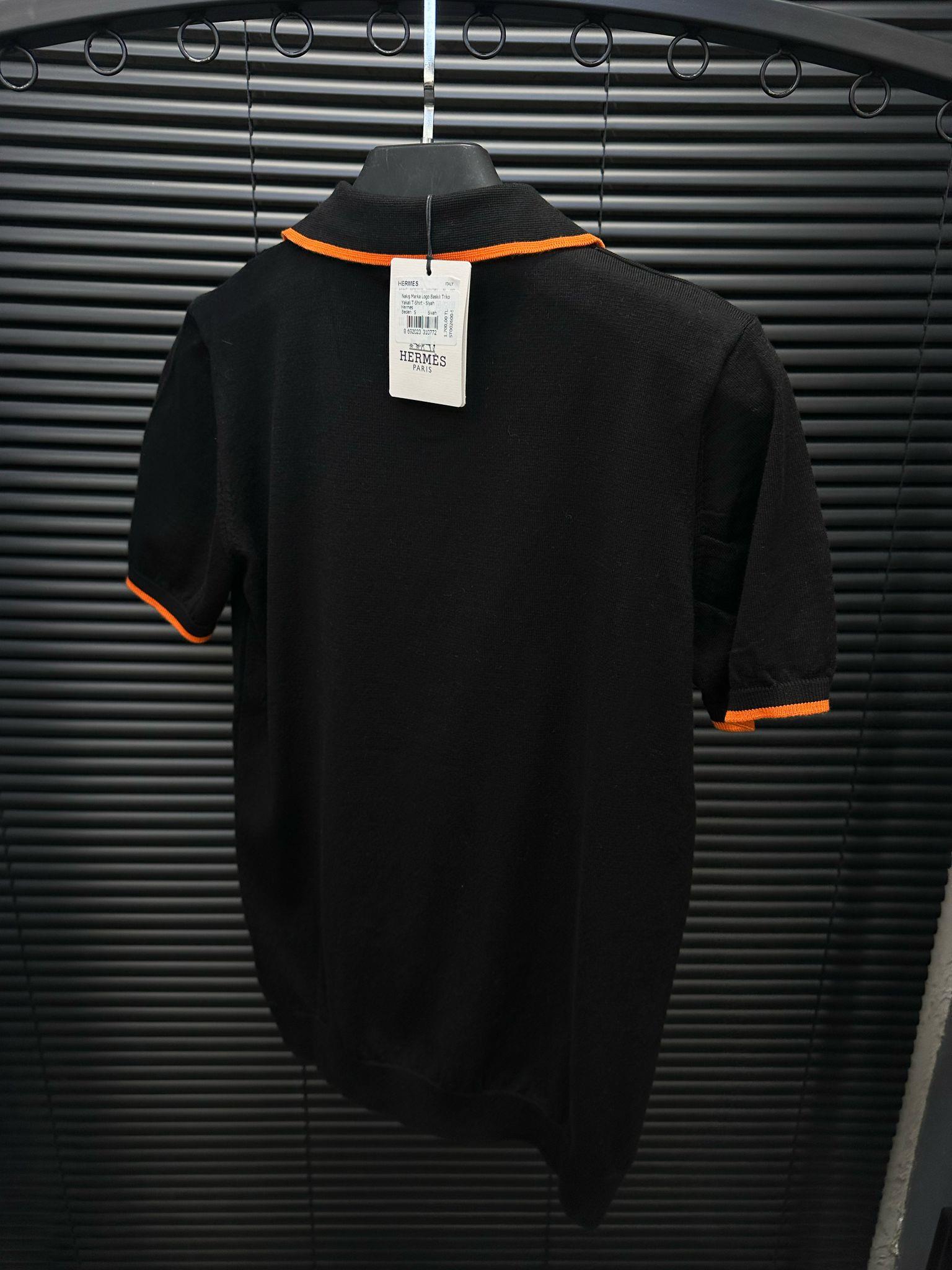 Nakış Marka Logo Baskılı Triko Yakalı T-Shirt - Beyaz
