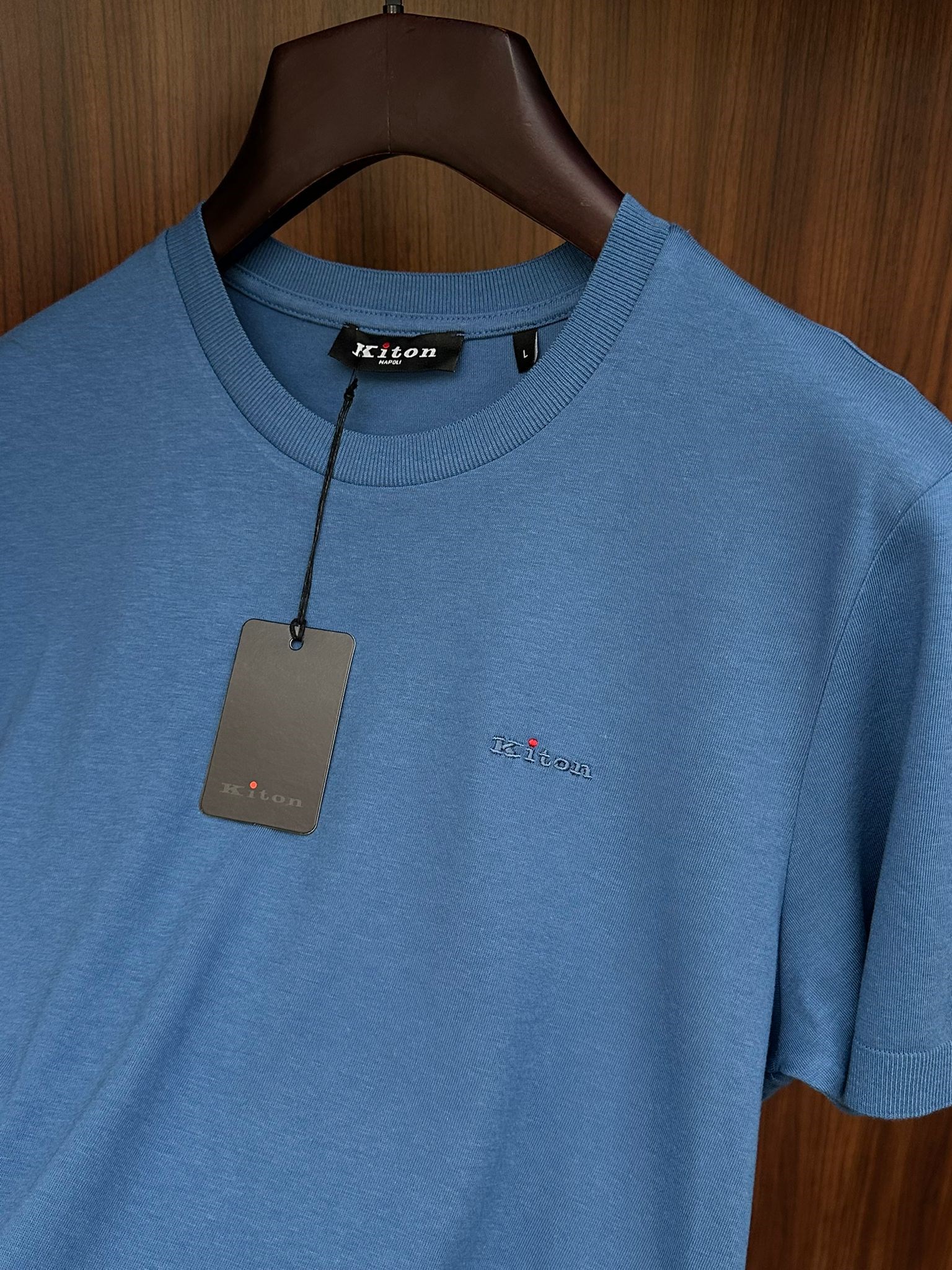 Nakış Logolu Kaşmir Kumaş Bisiklet Yaka T-Shirt