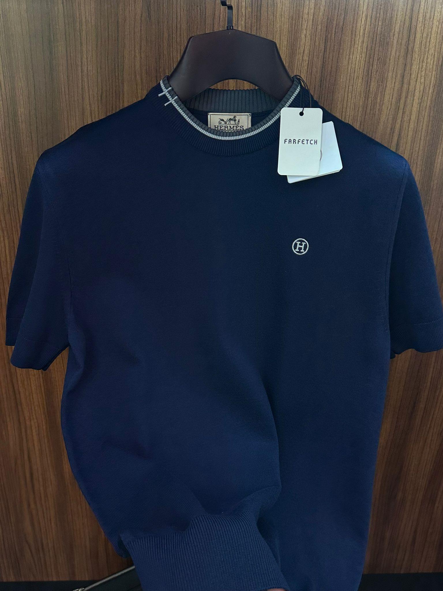 Nakış Logolu Yaka Detaylı Triko T-Shirt