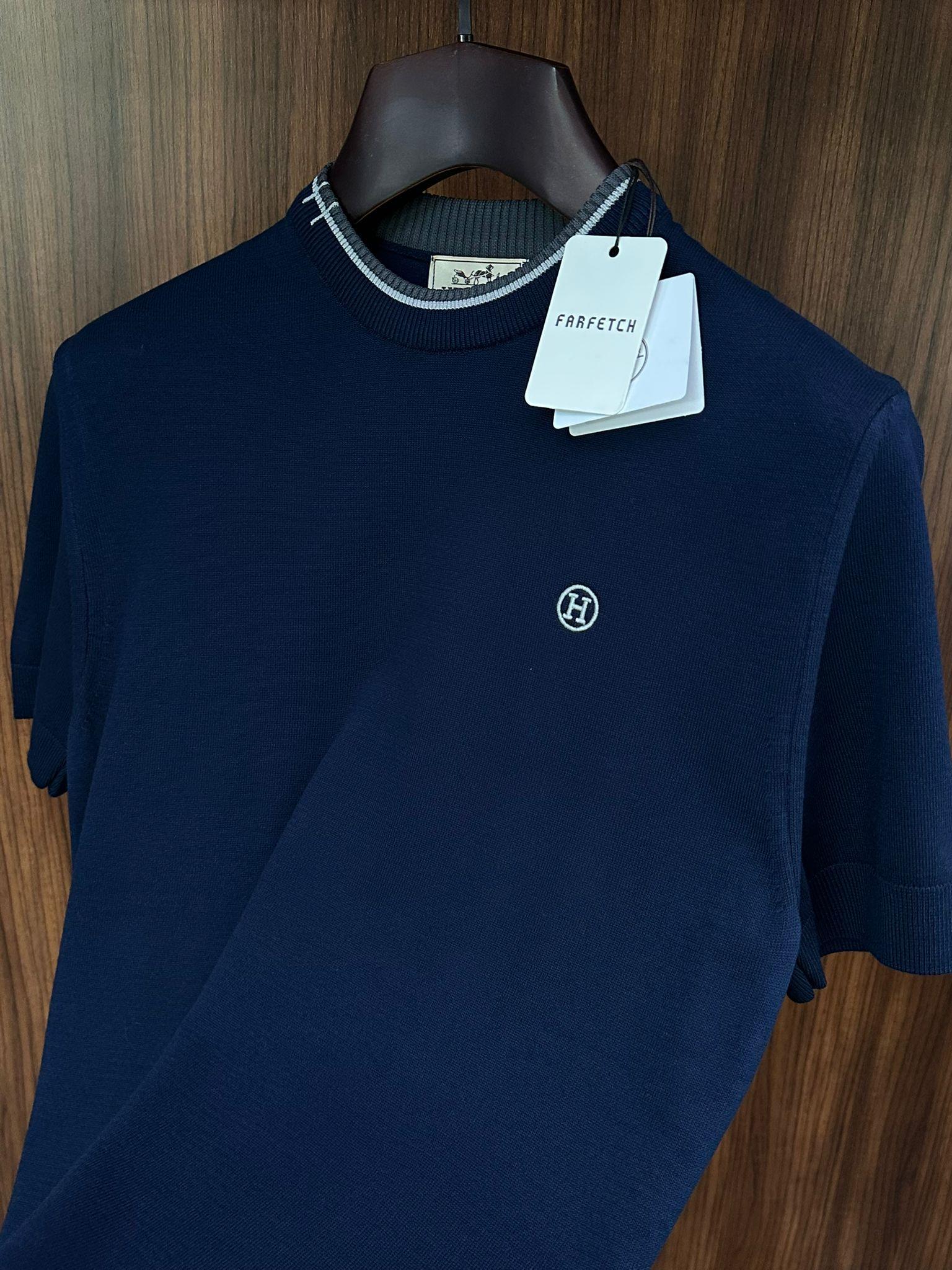 Nakış Logolu Yaka Detaylı Triko T-Shirt