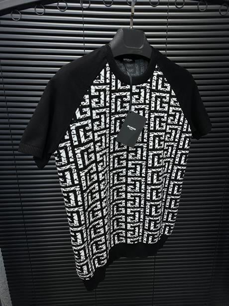 Parçalı Marka Nakışlı Triko T-Shirt - Beyaz