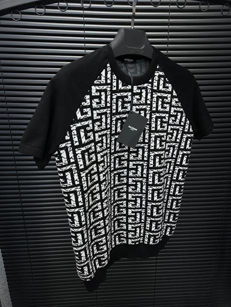 Parçalı Marka Nakışlı Triko T-Shirt - Beyaz