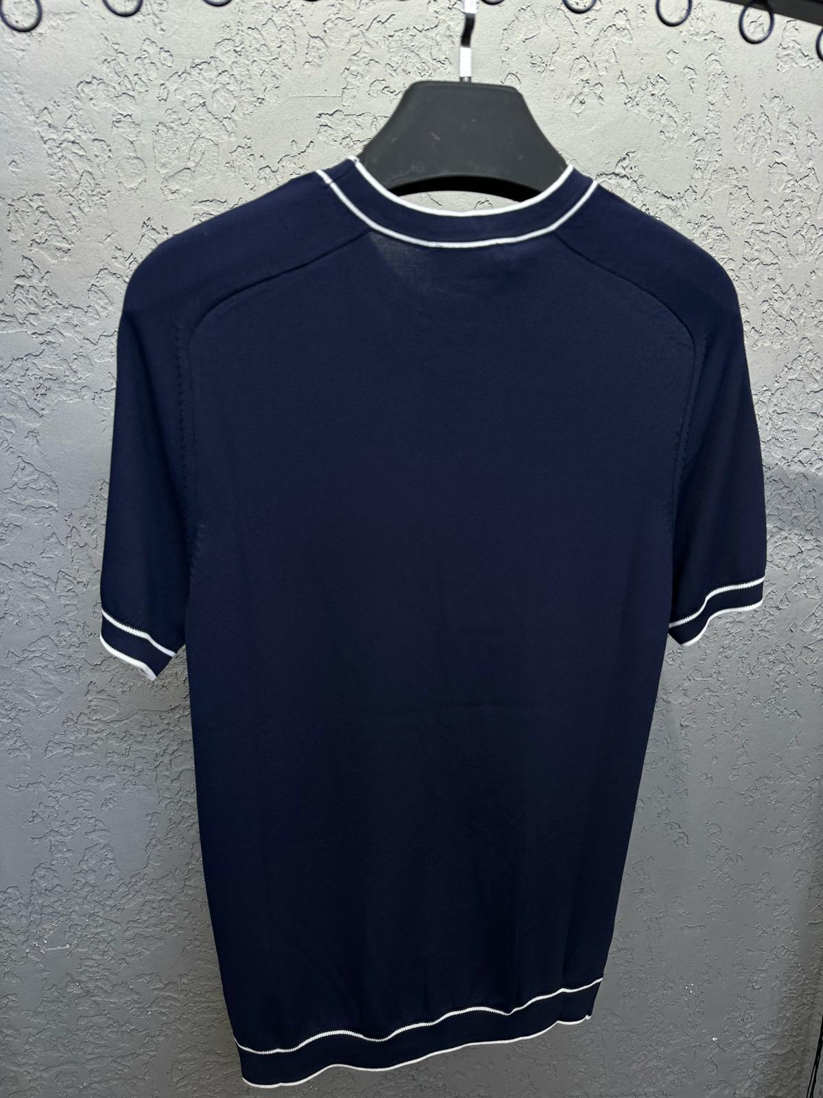 Tonaton Desenli Şerit Detaylı %100 Triko T-Shirt