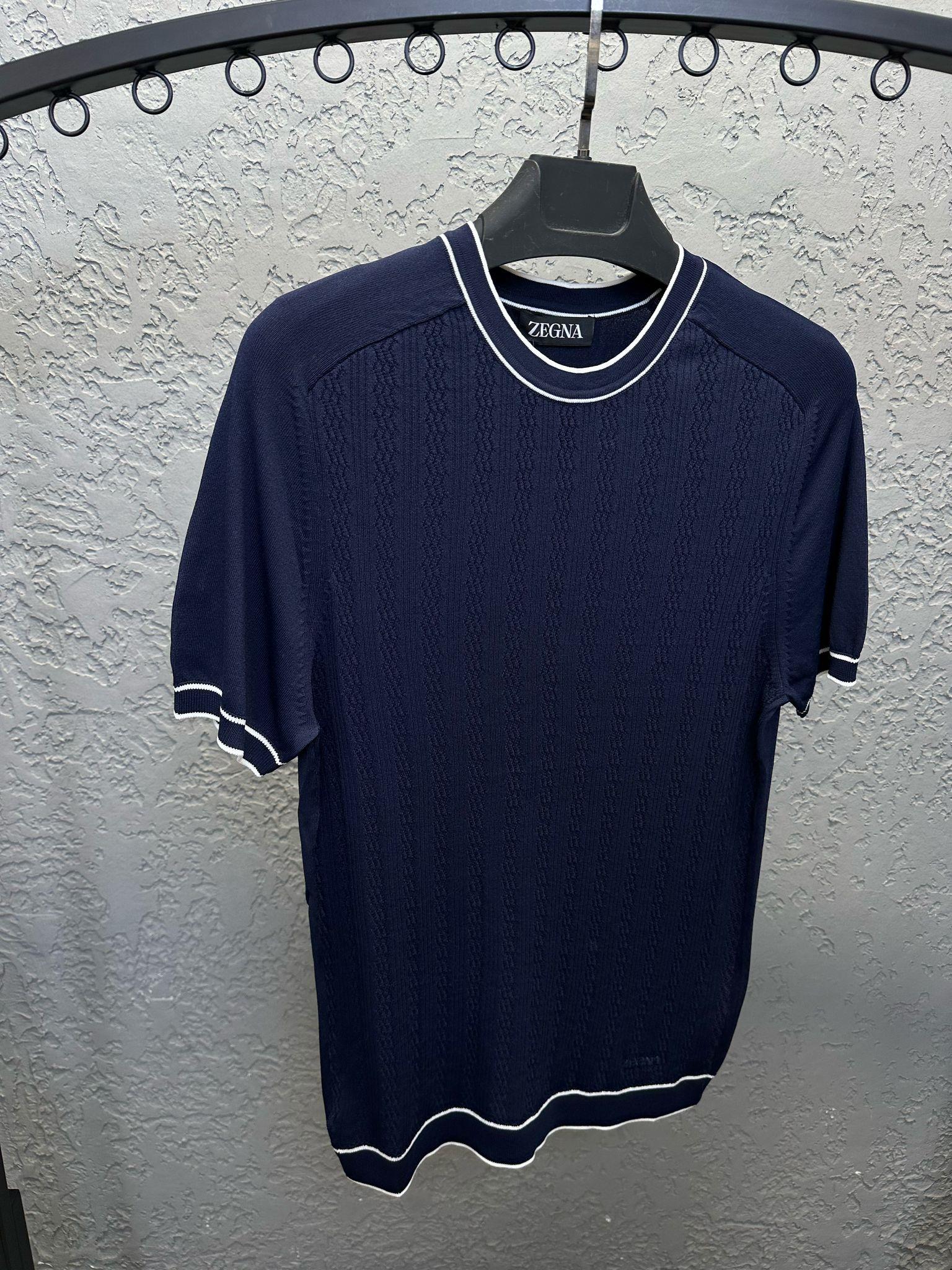 Tonaton Desenli Şerit Detaylı %100 Triko T-Shirt
